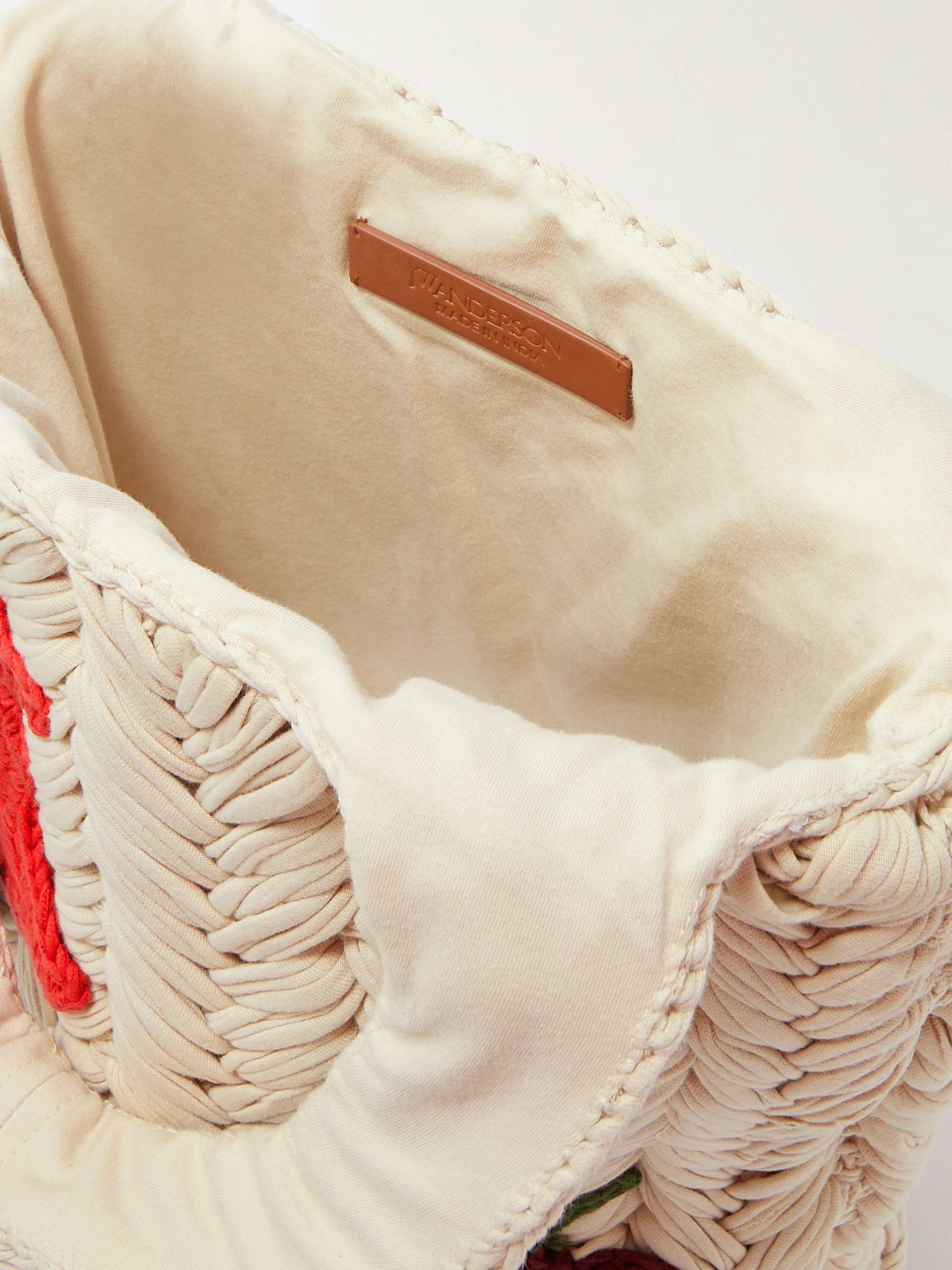 JW ANDERSON Leather-Trimmed Crochet-Knit Organic Cotton Tote Bag