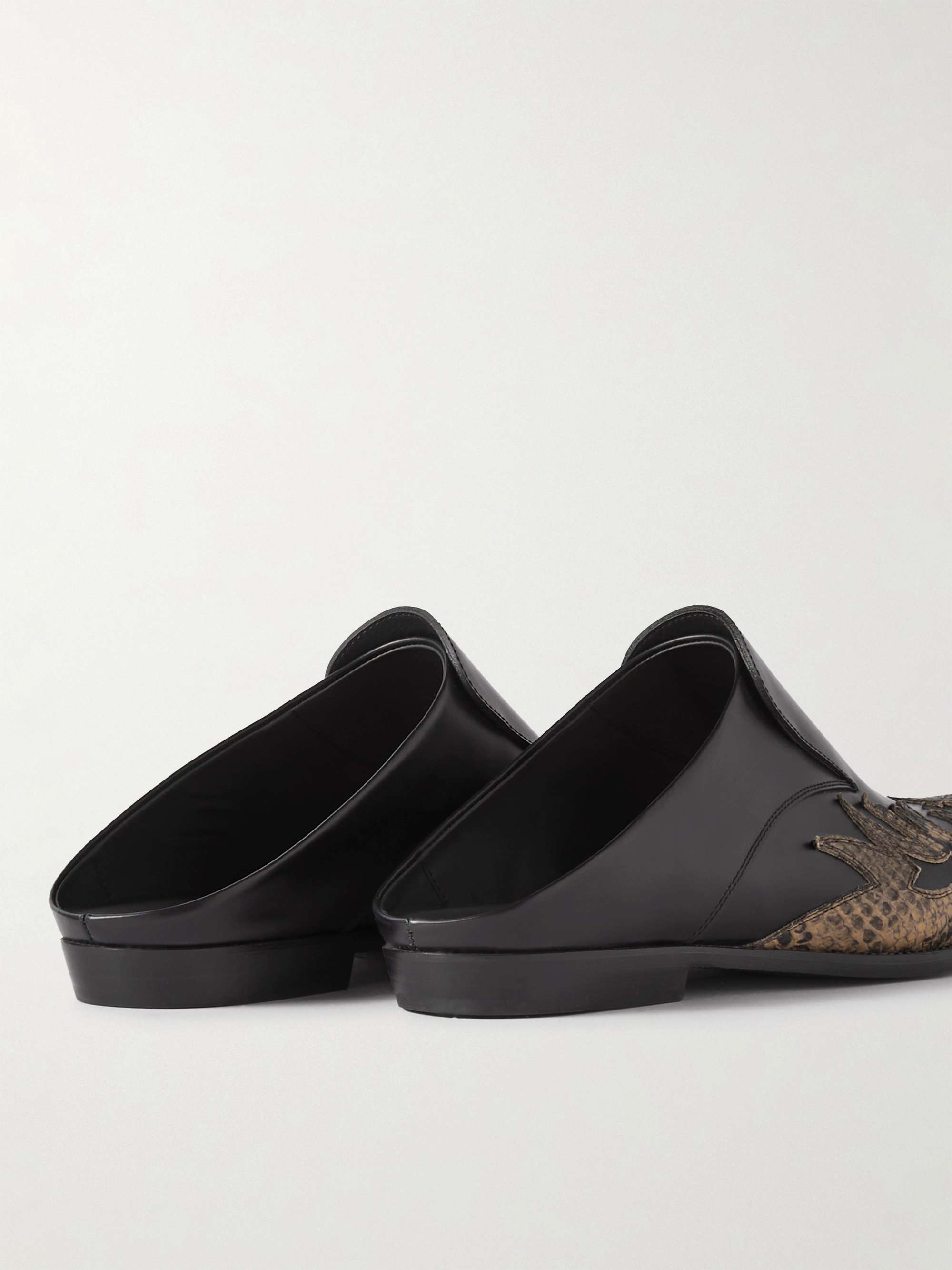 DRIES VAN NOTEN Snake-Effect Leather Mules