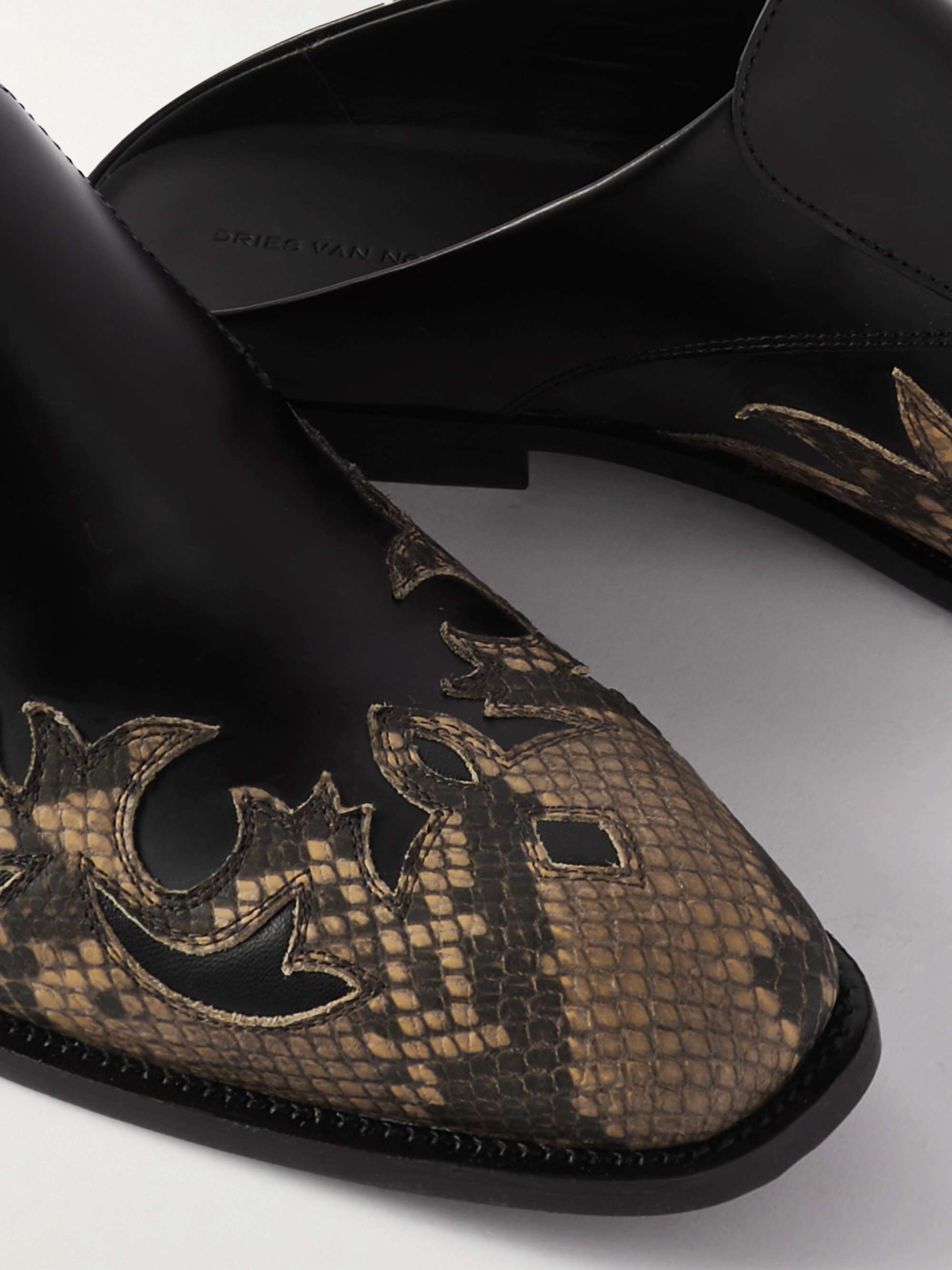 DRIES VAN NOTEN Snake-Effect Leather Mules