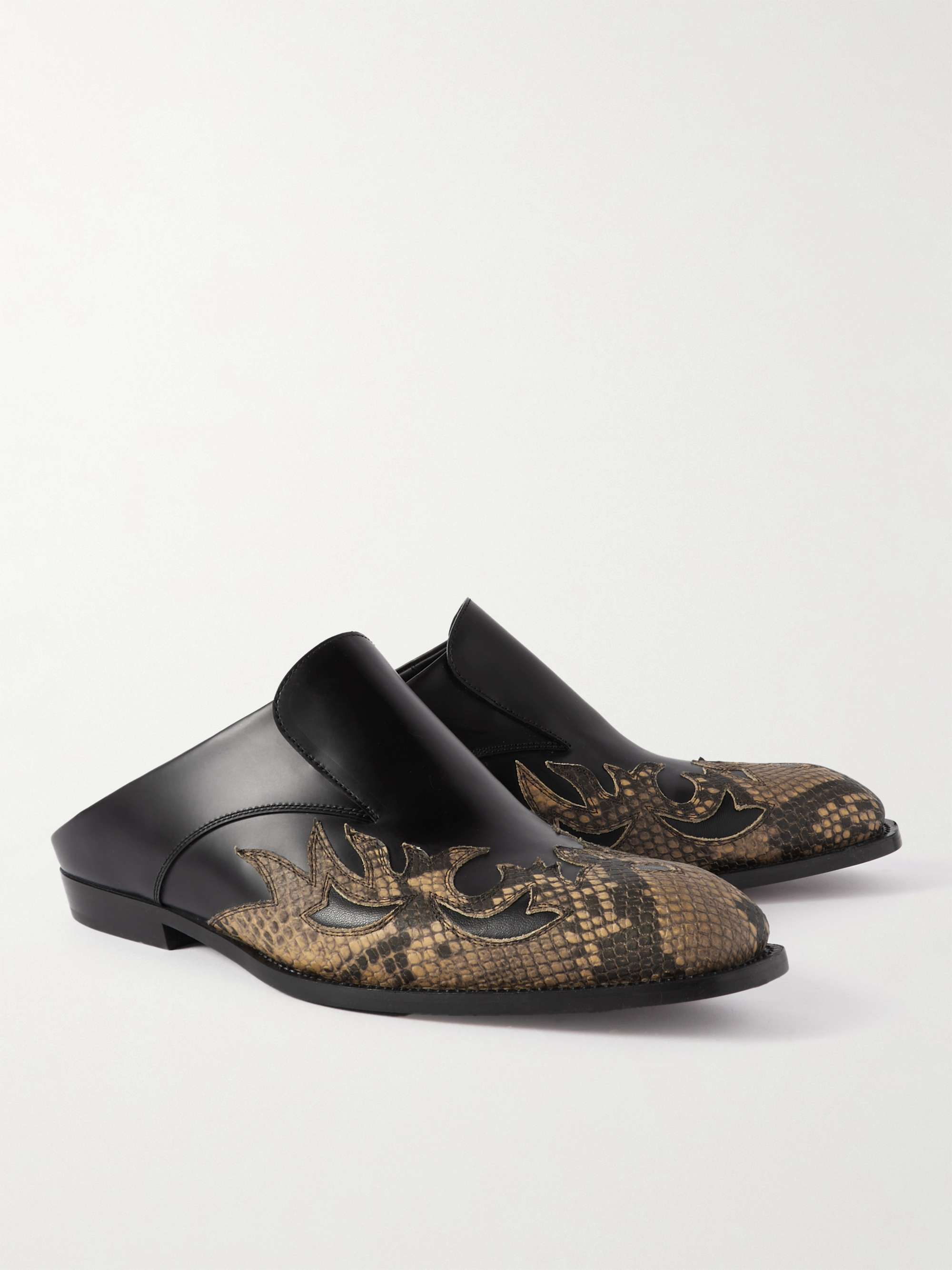DRIES VAN NOTEN Snake-Effect Leather Mules