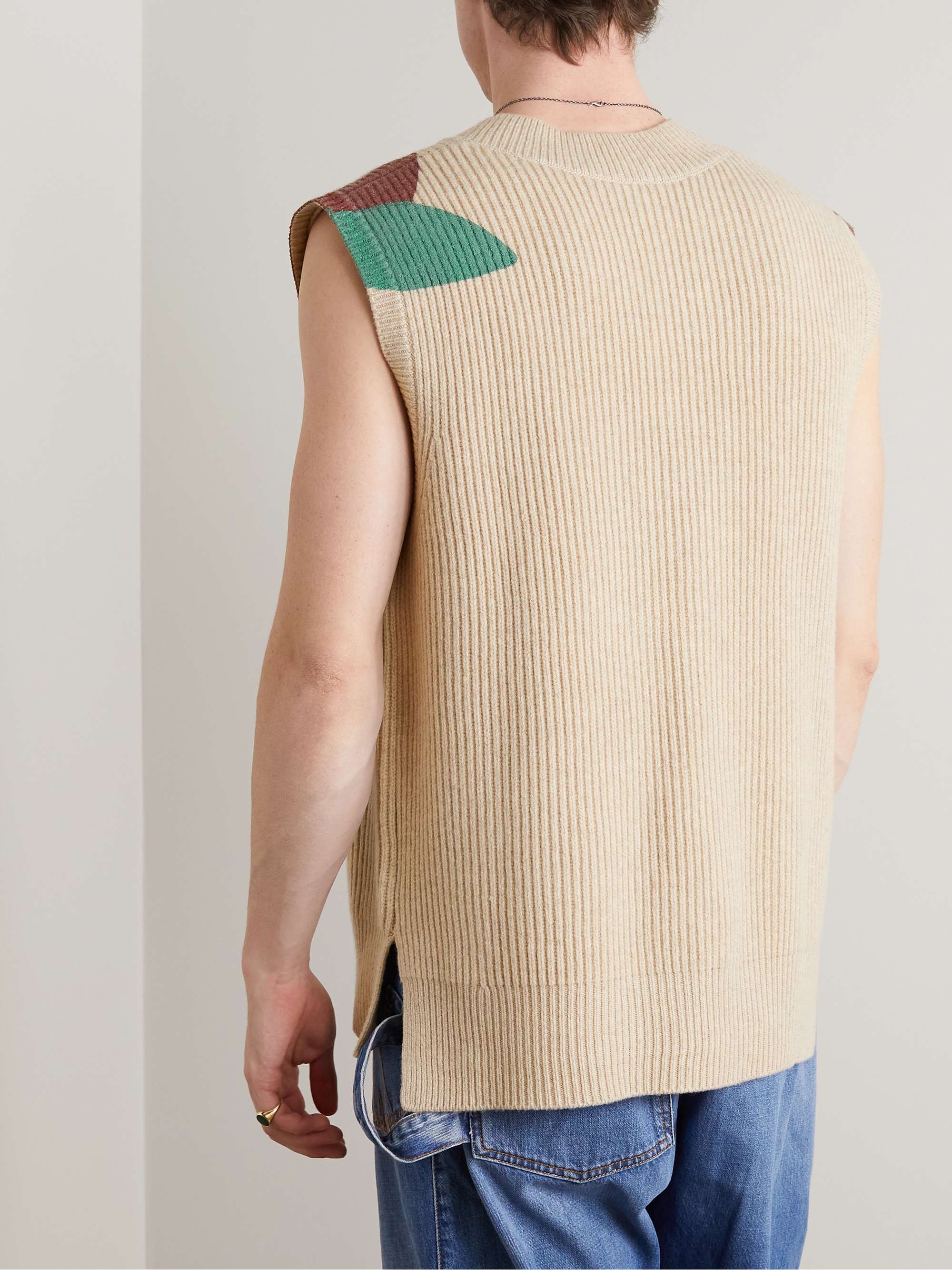JW ANDERSON Printed Ribbed Merino Wool Sweater Vest
