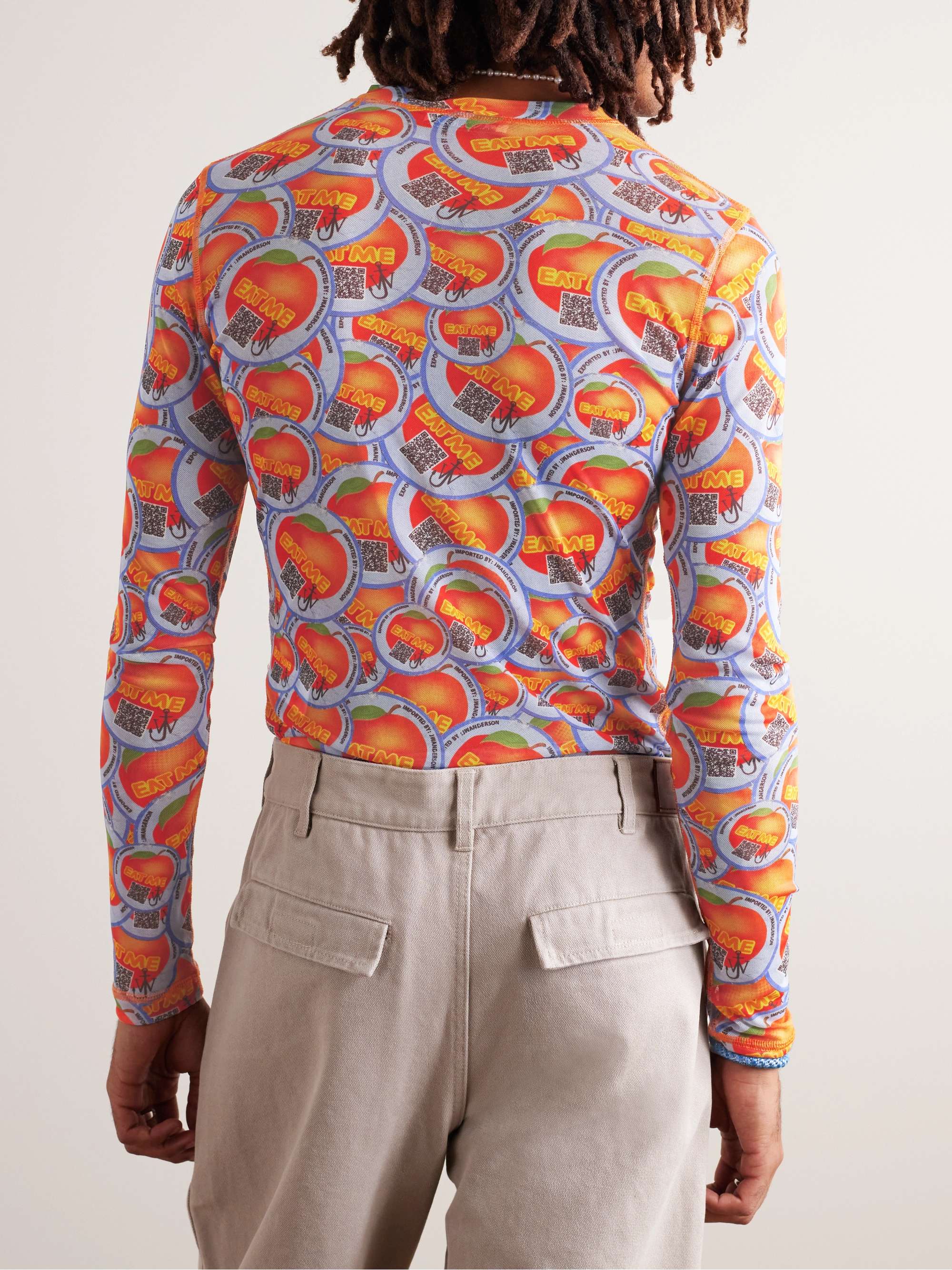 JW ANDERSON Eat Me Sticker Printed Stretch-Mesh T-Shirt