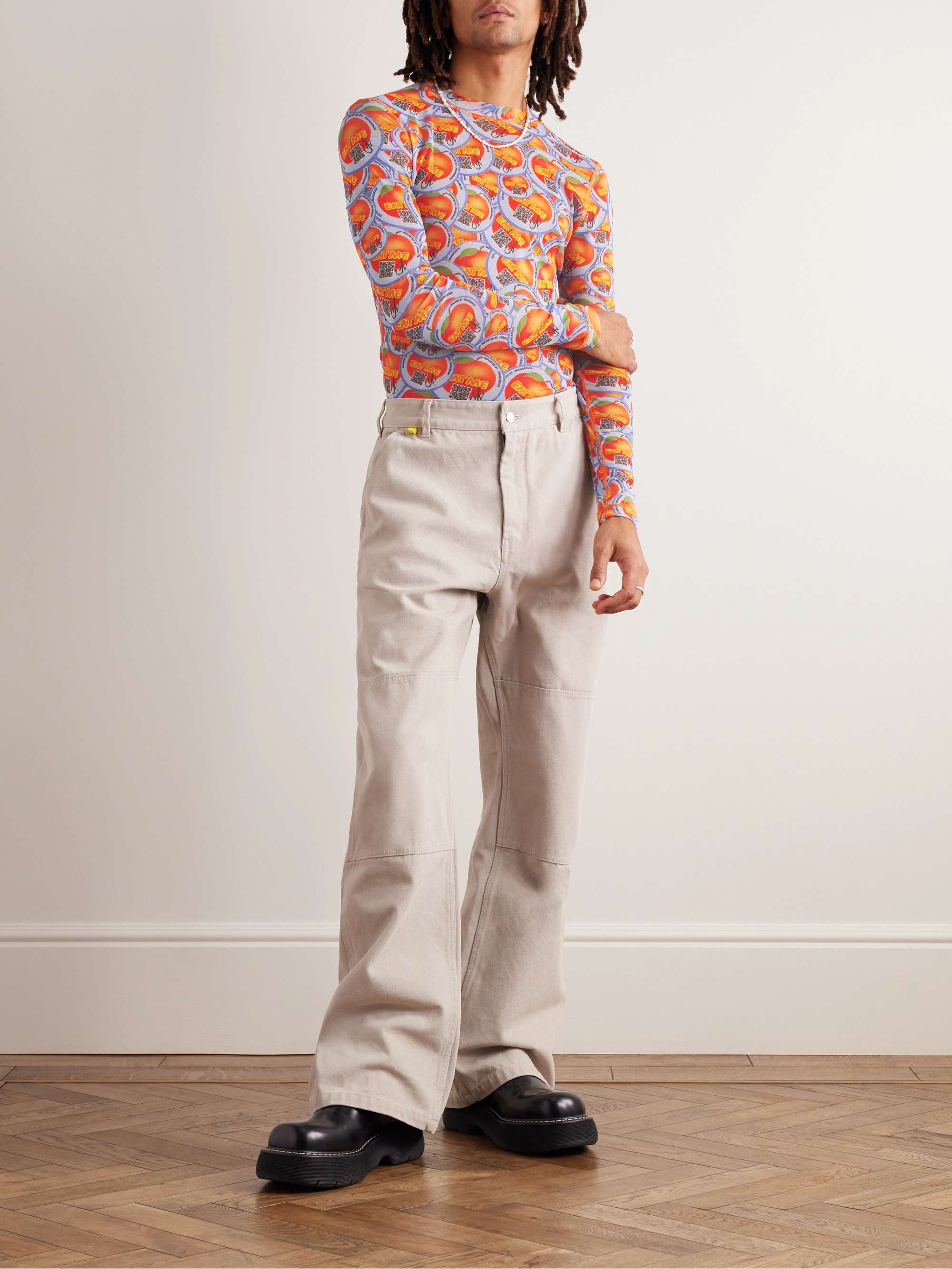 JW ANDERSON Eat Me Sticker Printed Stretch-Mesh T-Shirt