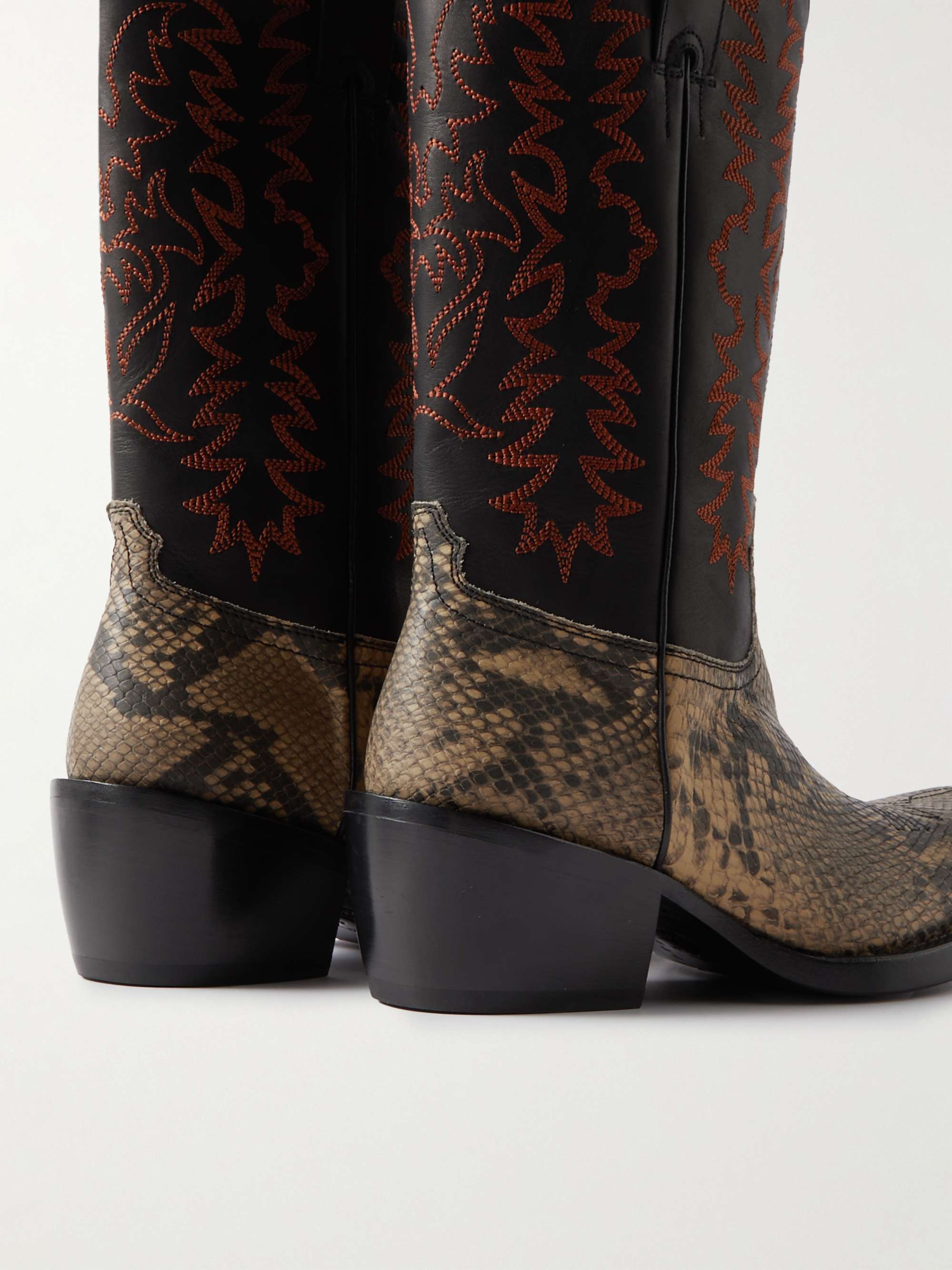 DRIES VAN NOTEN Snake-Effect and Embroidered Leather Boots