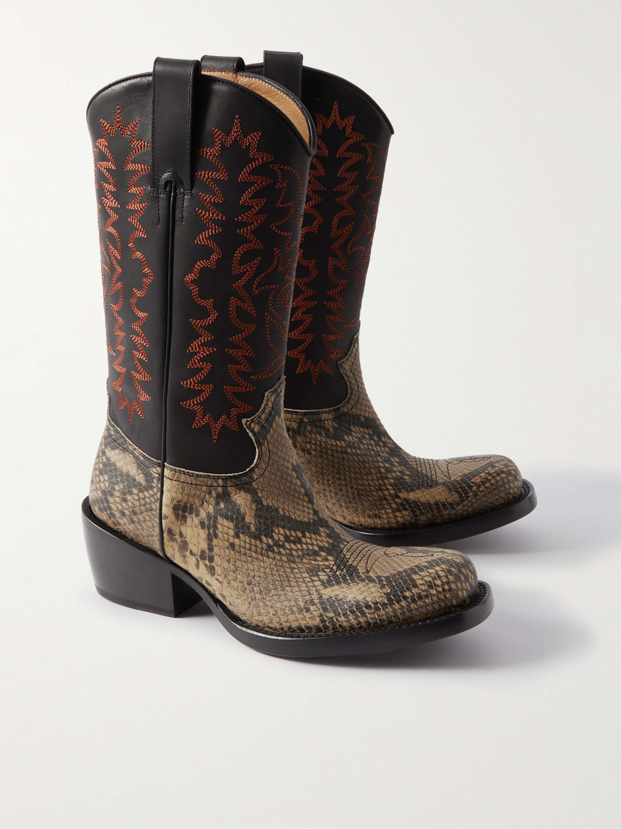 DRIES VAN NOTEN Snake-Effect and Embroidered Leather Boots