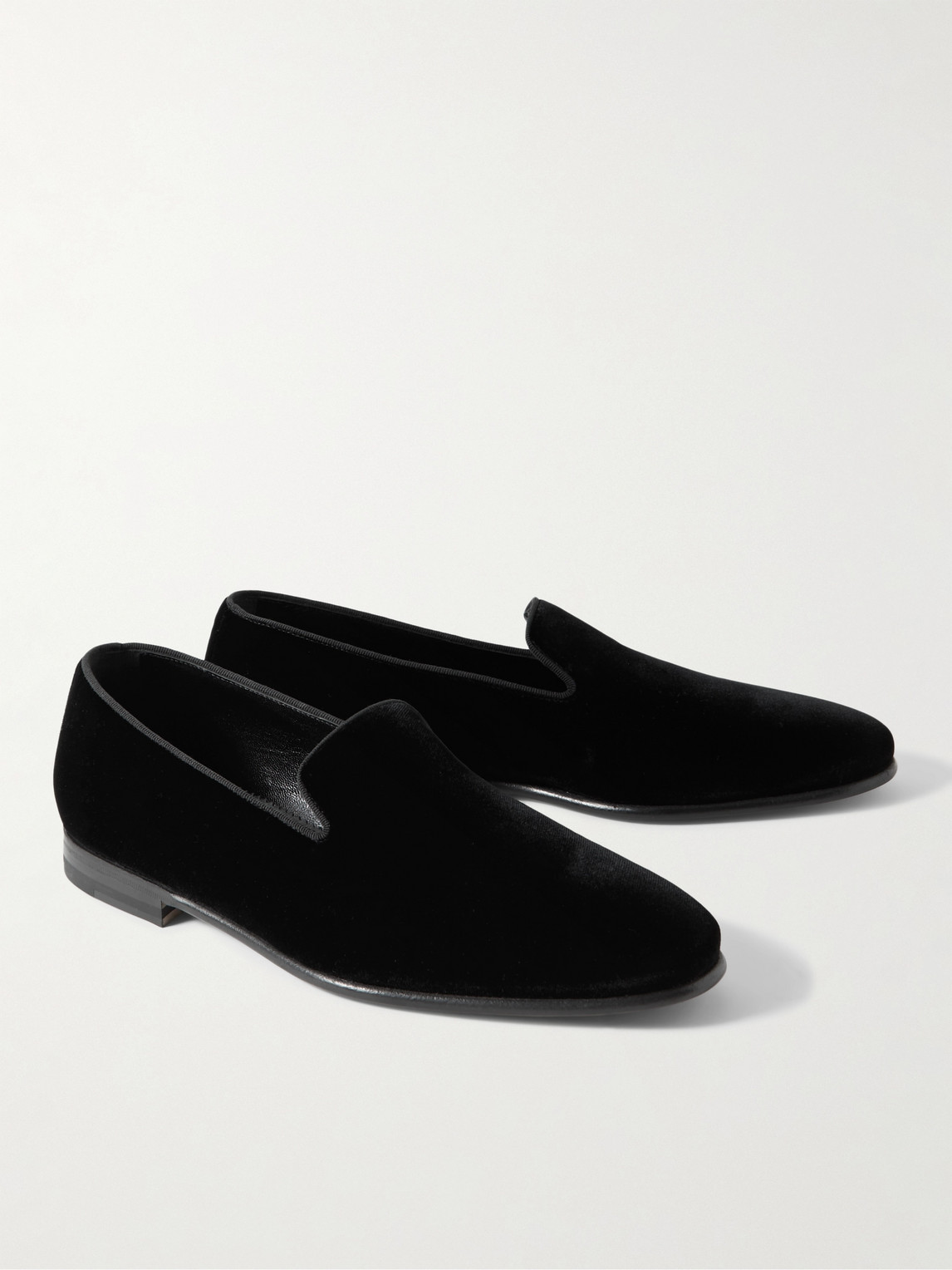 Shop Manolo Blahnik Mario Grosgrain-trimmed Velvet Loafers In Black