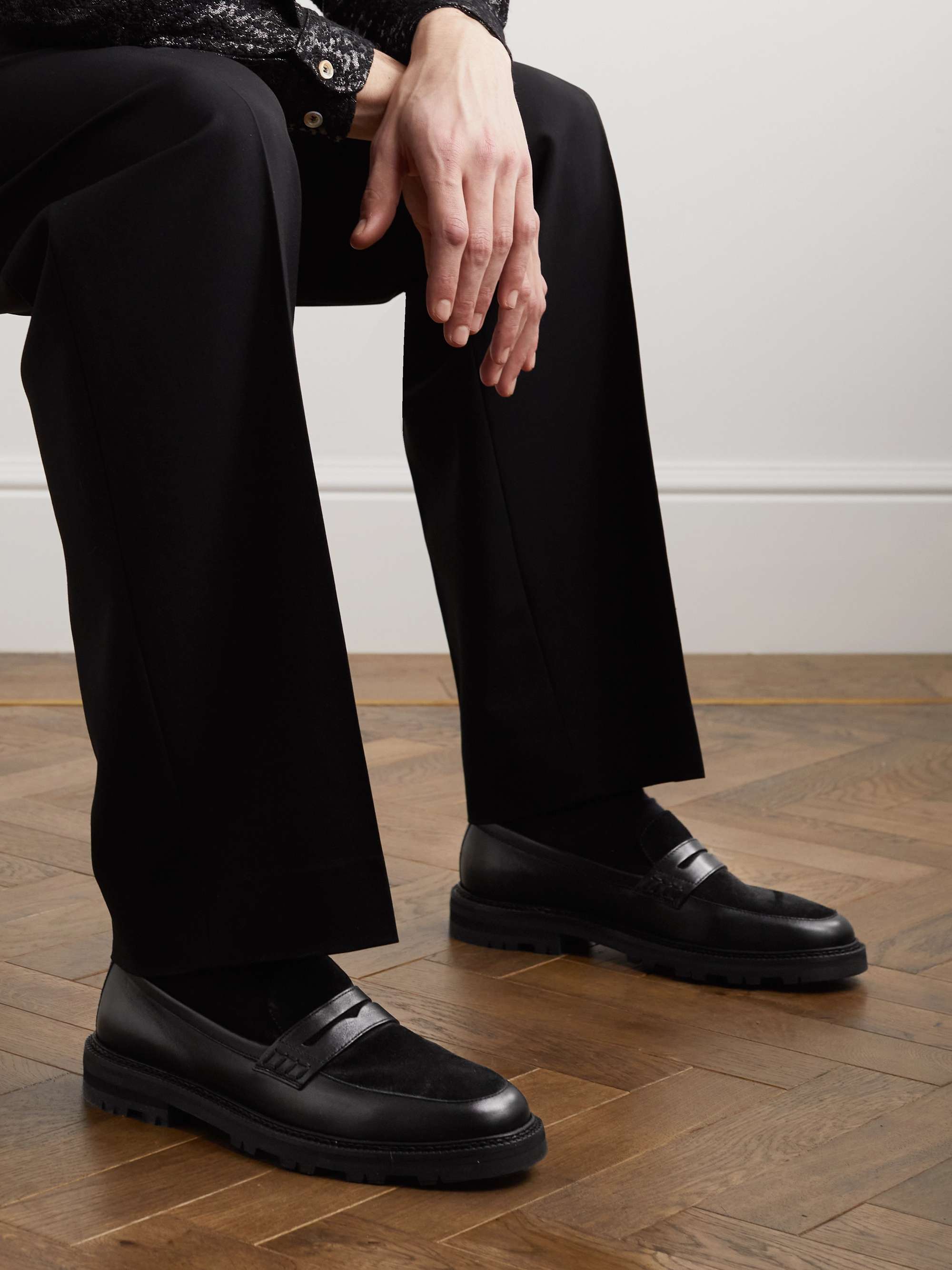 MANOLO BLAHNIK Hudson Suede-Trimmed Leather Penny Loafers for Men | MR ...