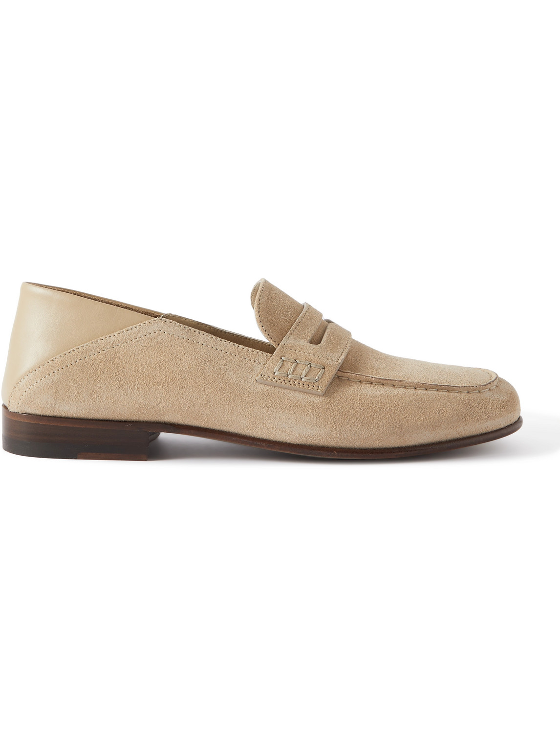 Manolo Blahnik Plymouth Collapsible-heel Suede And Leather Penny Loafers In Neutrals