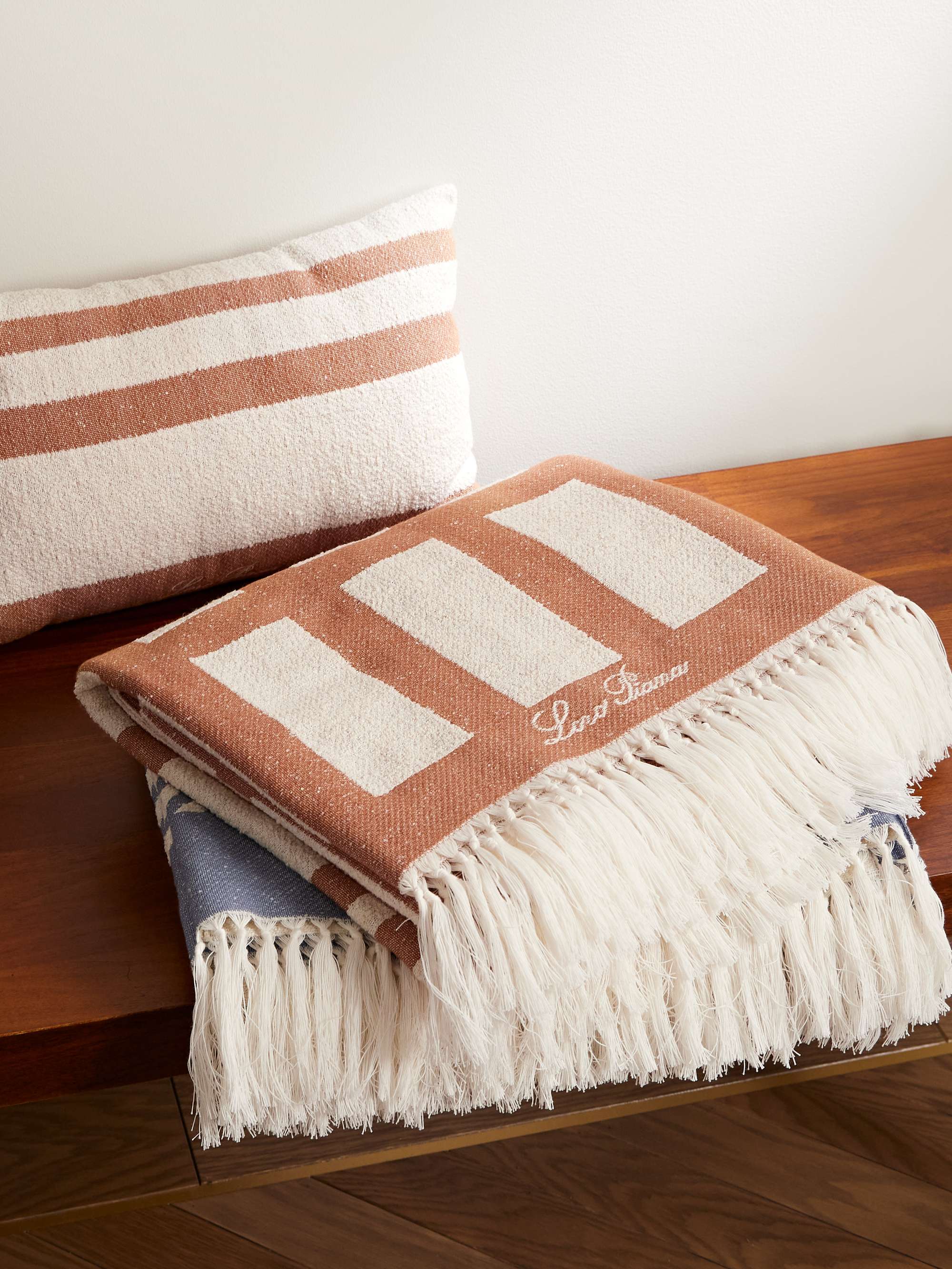 Logo-Embroidered Striped Linen and Terry Beach Pillow