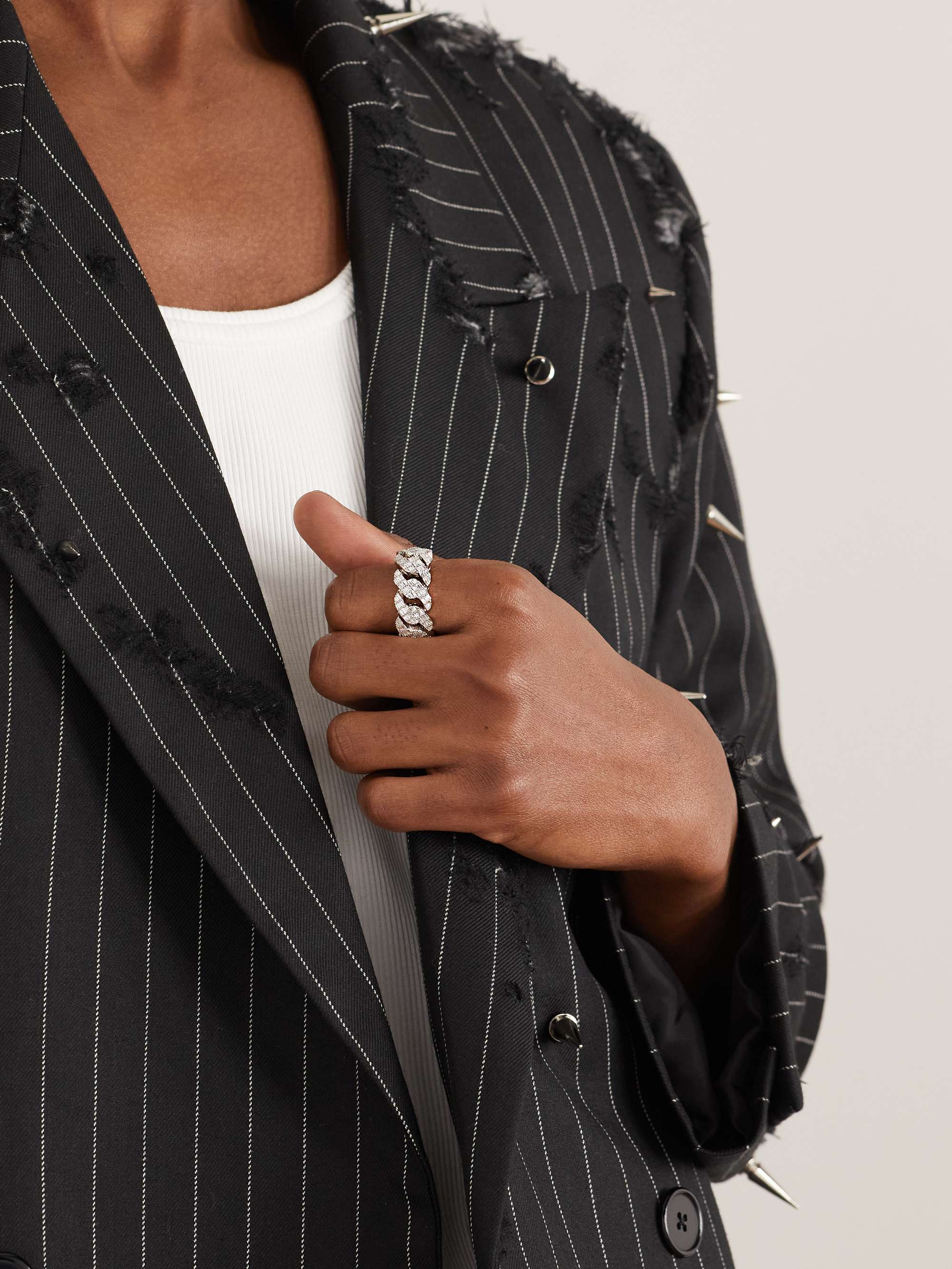 GREG YUNA White Gold Diamond Cuban Ring