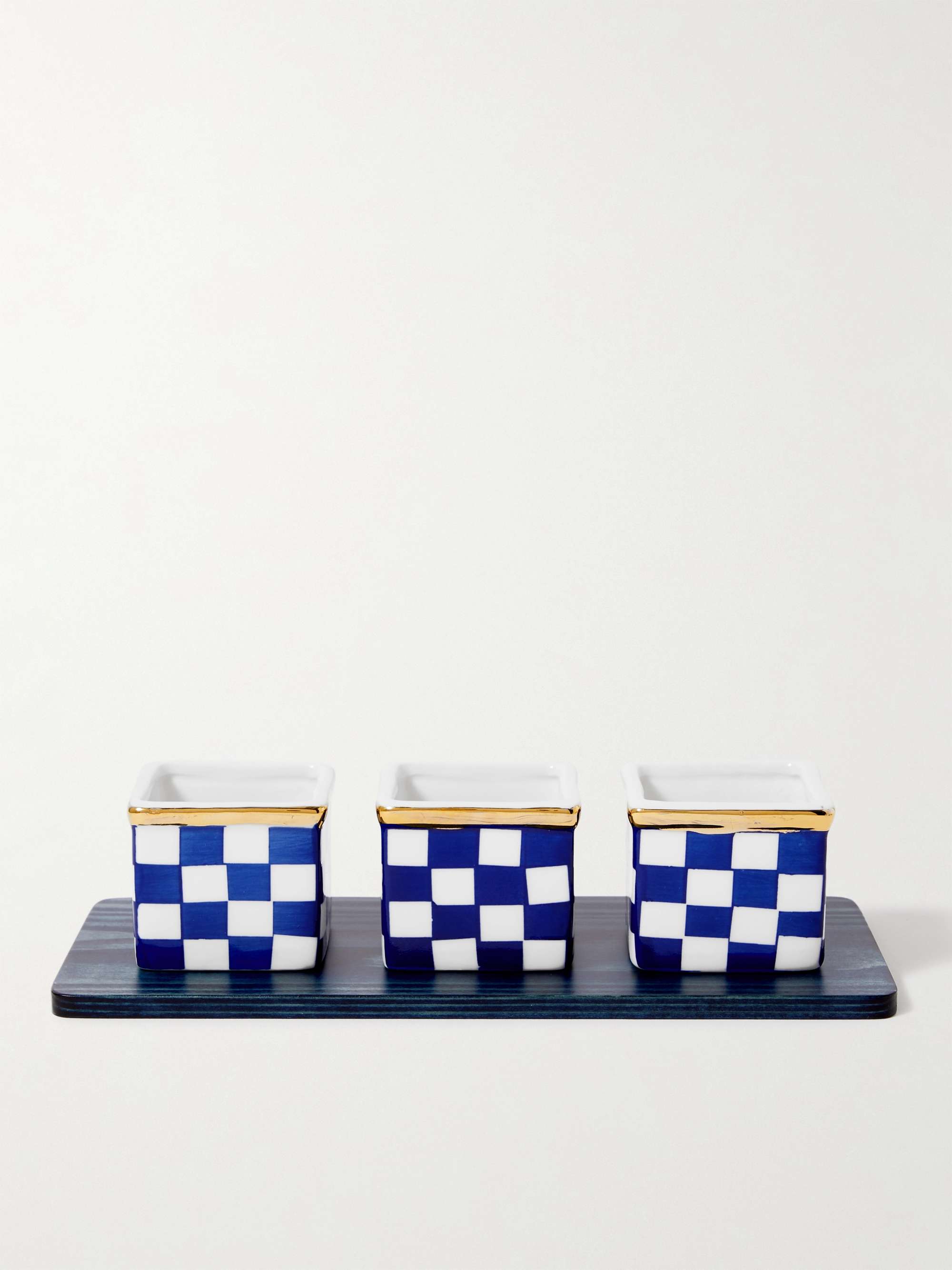 JAPANESE CRAFT Aola Hinoki Wood Plate and Ichimatsu Ceramic Pot Set