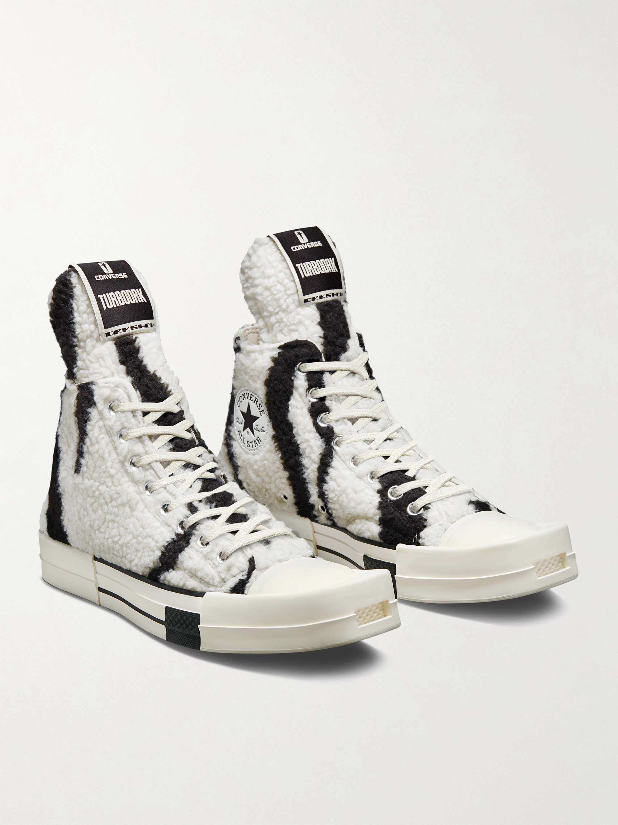 RICK OWENS + Converse TURBODRK Chuck 70 Zebra-Print Faux Shearling High-Top Sneakers