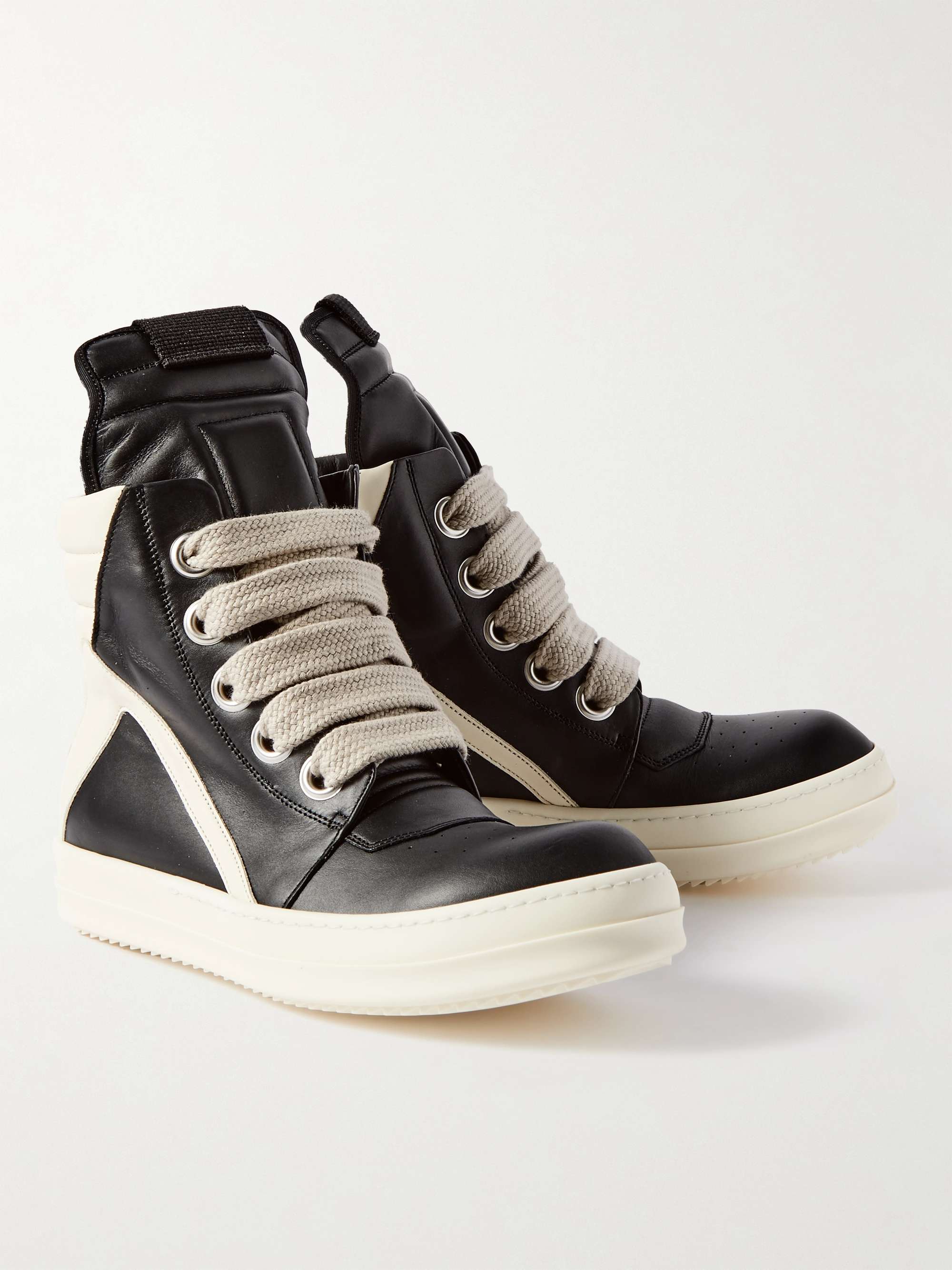 RICK OWENS Geobasket Two-Tone Leather High-Top Sneakers | MR PORTER