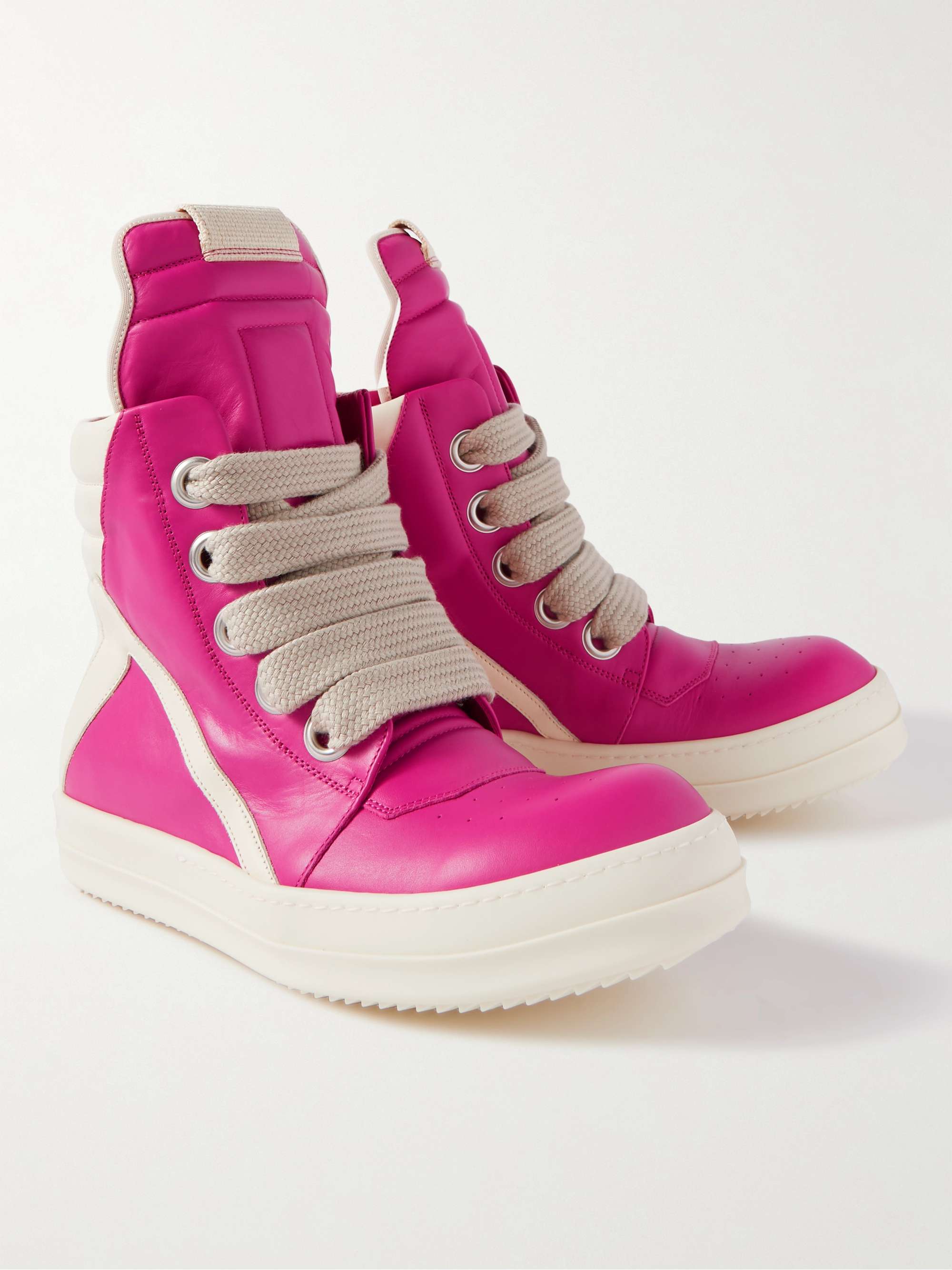 Pink Geobasket Two-Tone Leather High-Top Sneakers | RICK OWENS | MR PORTER