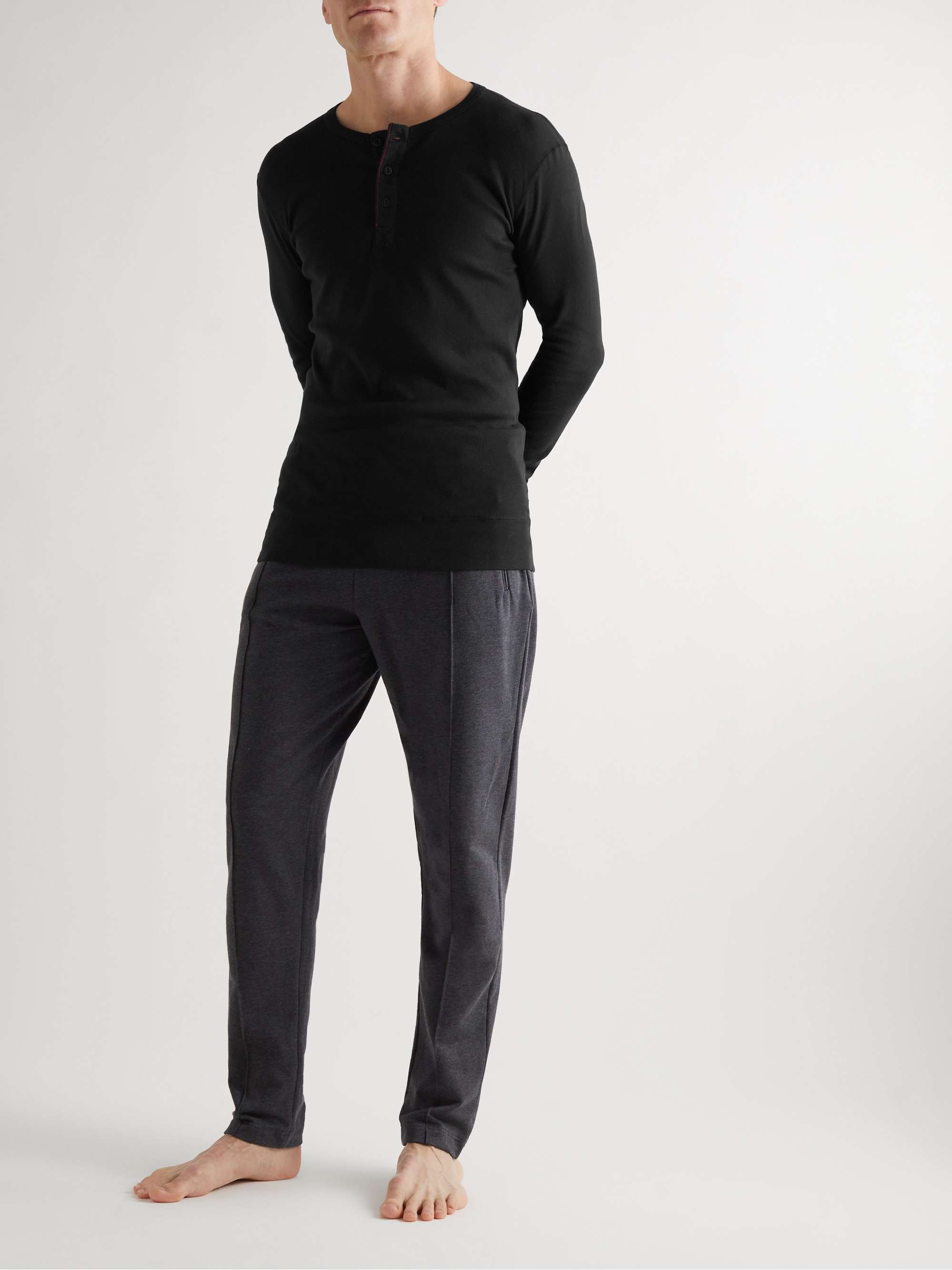 HEMEN BIARRITZ Harri Slim-Fit Organic Cotton-Jersey Henley Pyjama T-Shirt