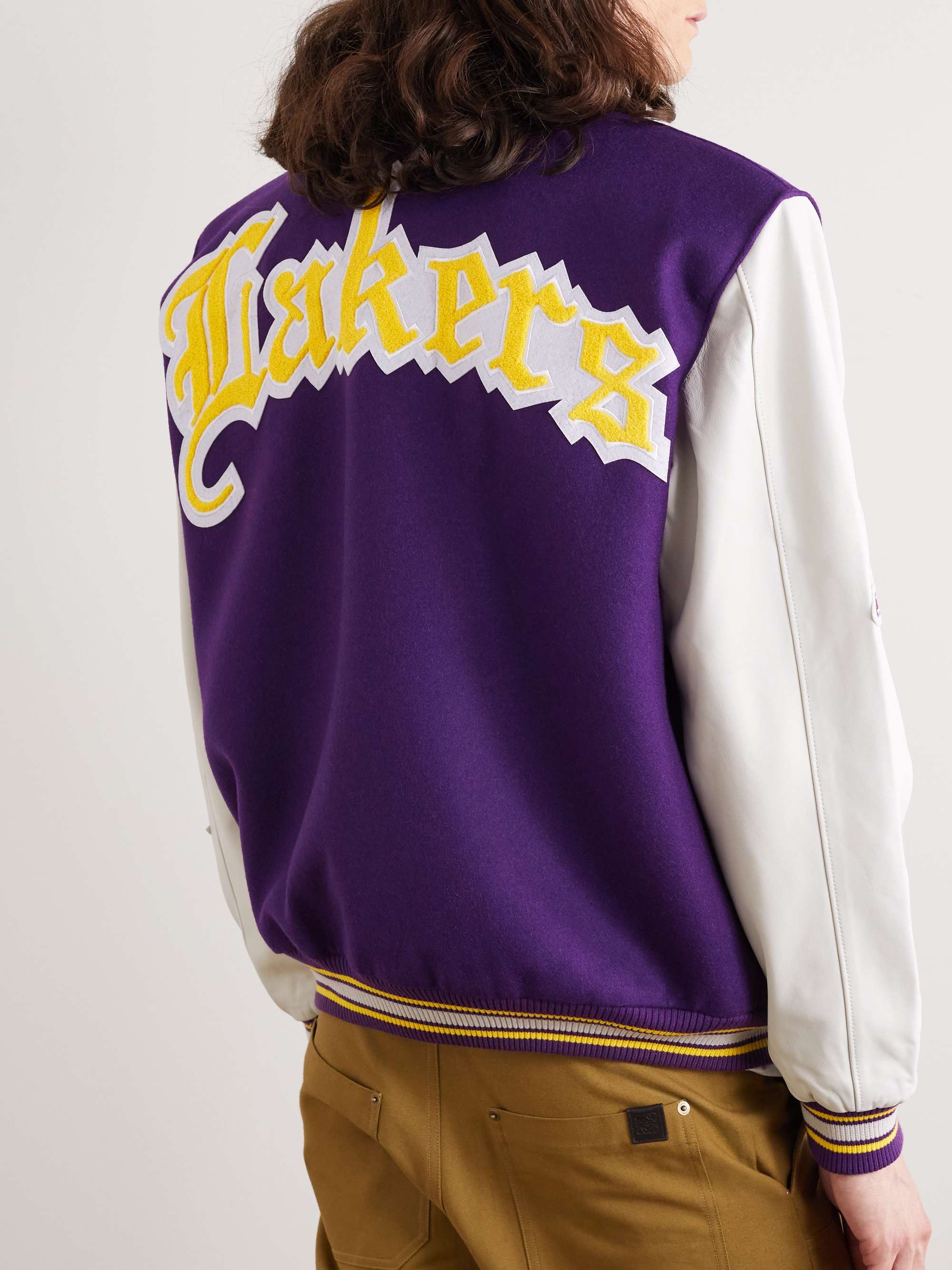 JEFF HAMILTON Lakers Appliquéd Felt and Leather Bomber Jacket