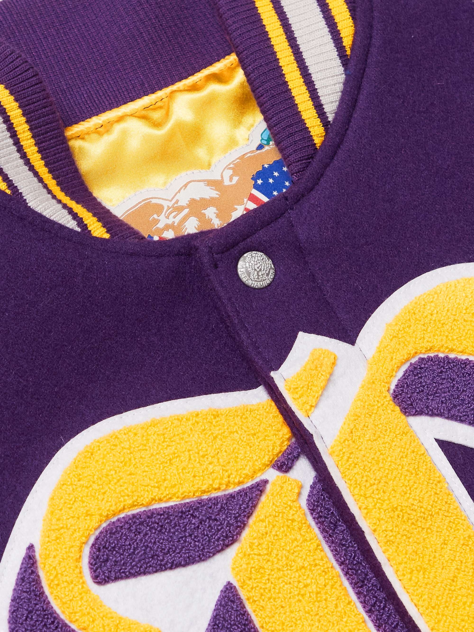 JEFF HAMILTON Lakers Appliquéd Felt and Leather Bomber Jacket