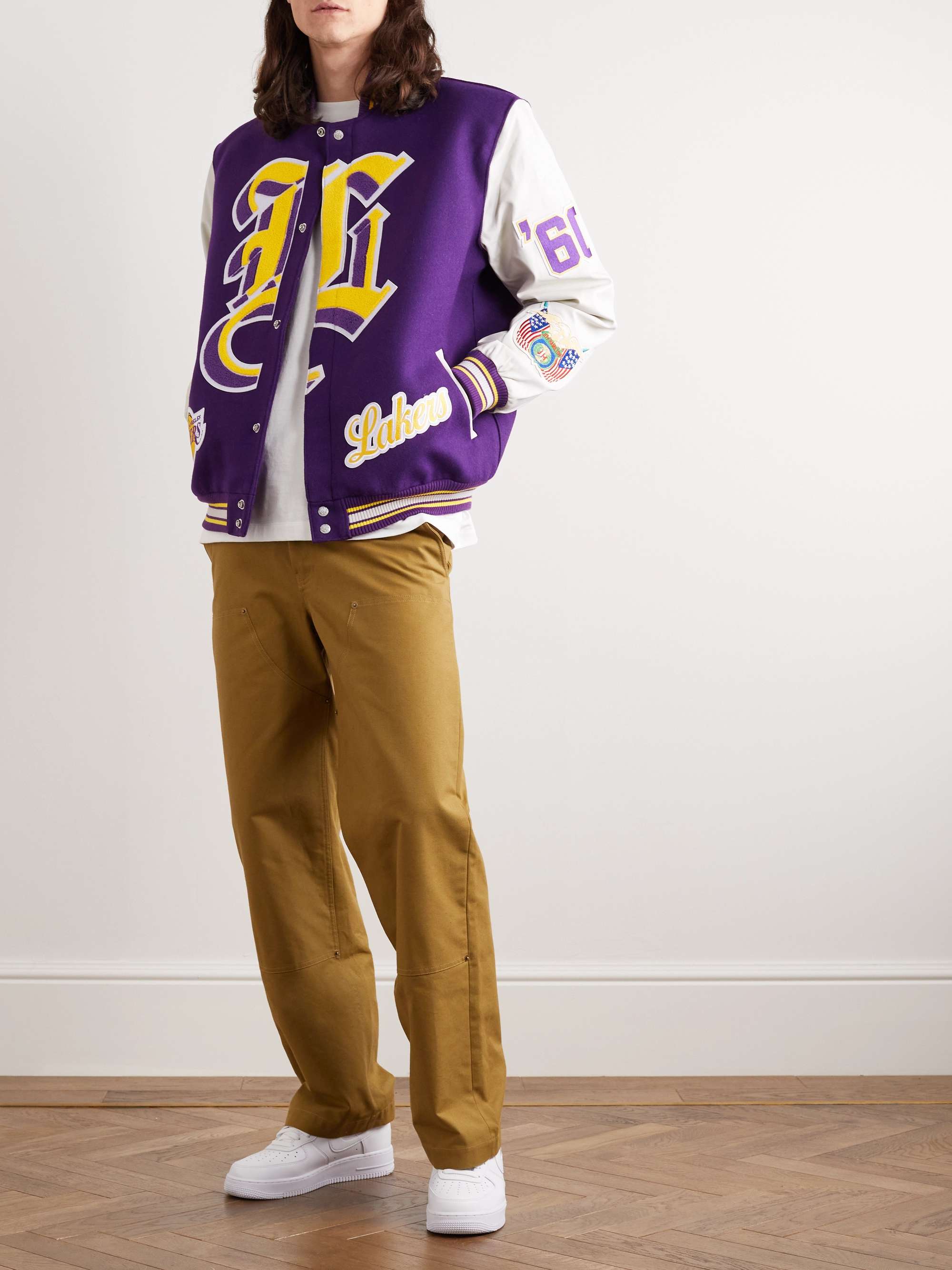 JEFF HAMILTON Lakers Appliquéd Felt and Leather Bomber Jacket