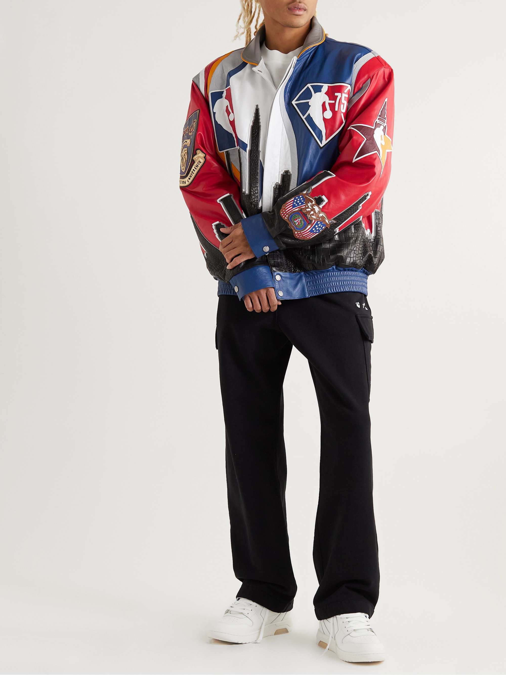 JEFF HAMILTON Appliquéd Leather Bomber Jacket