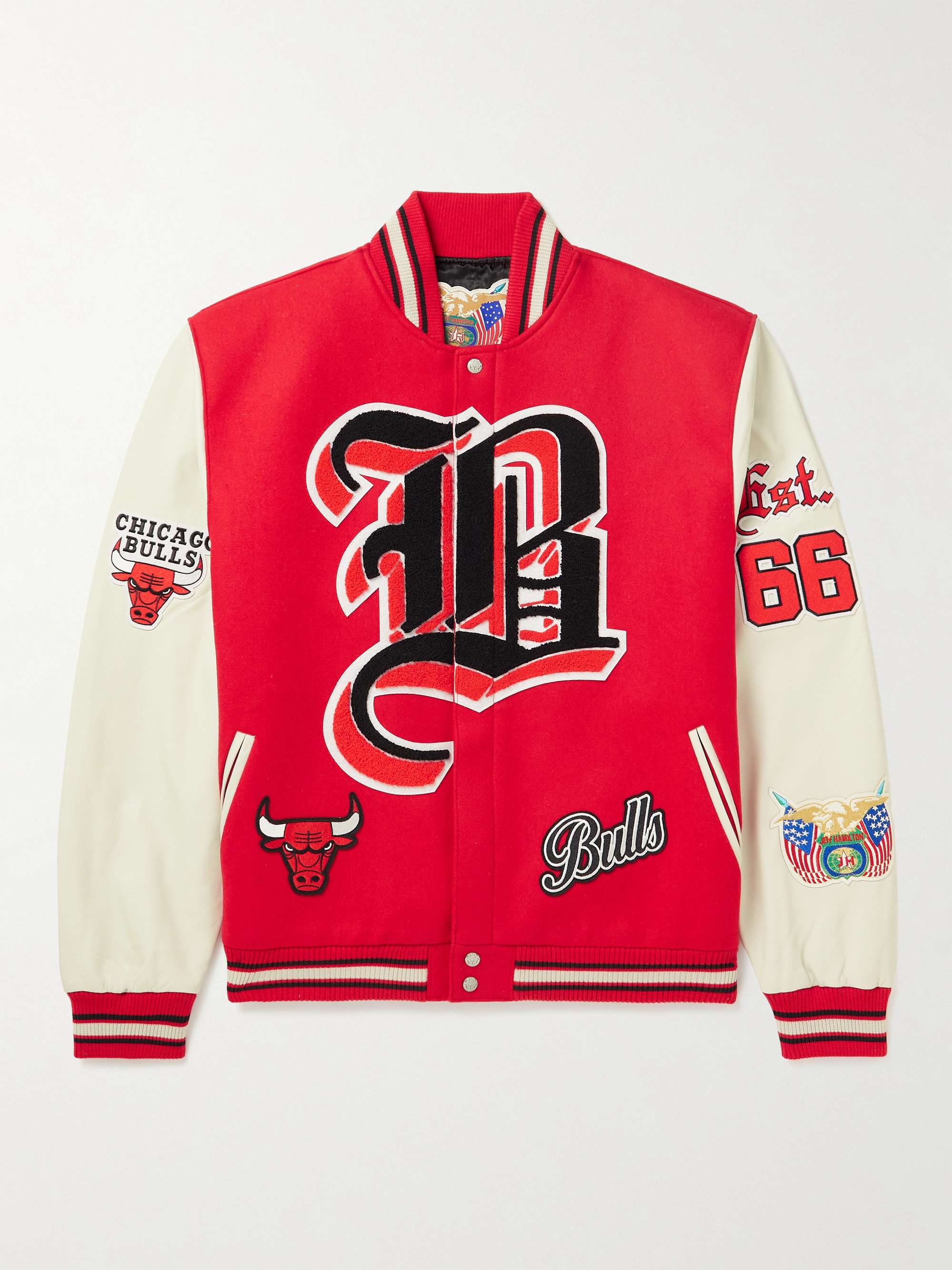 RED LEATHER BOMBER VARSITY JACKET