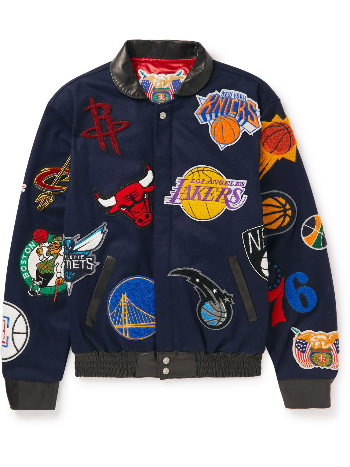 Jeff Hamilton X Nba Collage Vegan Leather Jacket In Blue