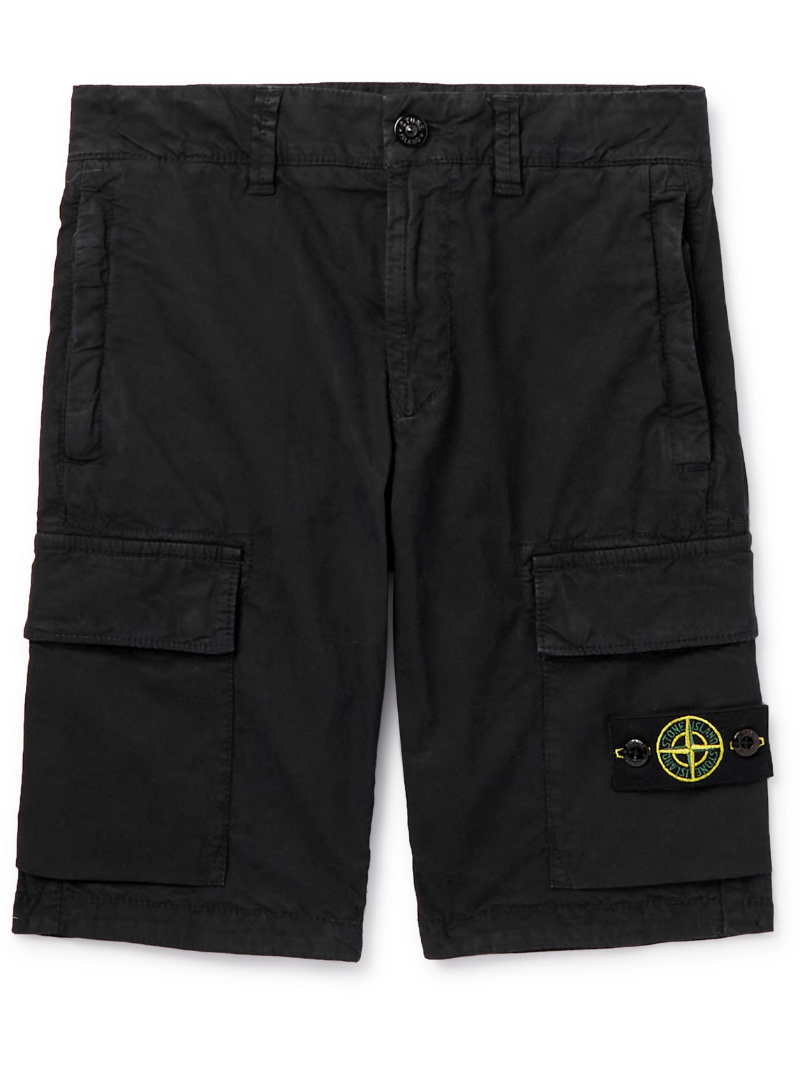 Stone Island Ages 6-8 Logo-appliquéd Stretch-cotton Canvas Cargo Shorts In Black