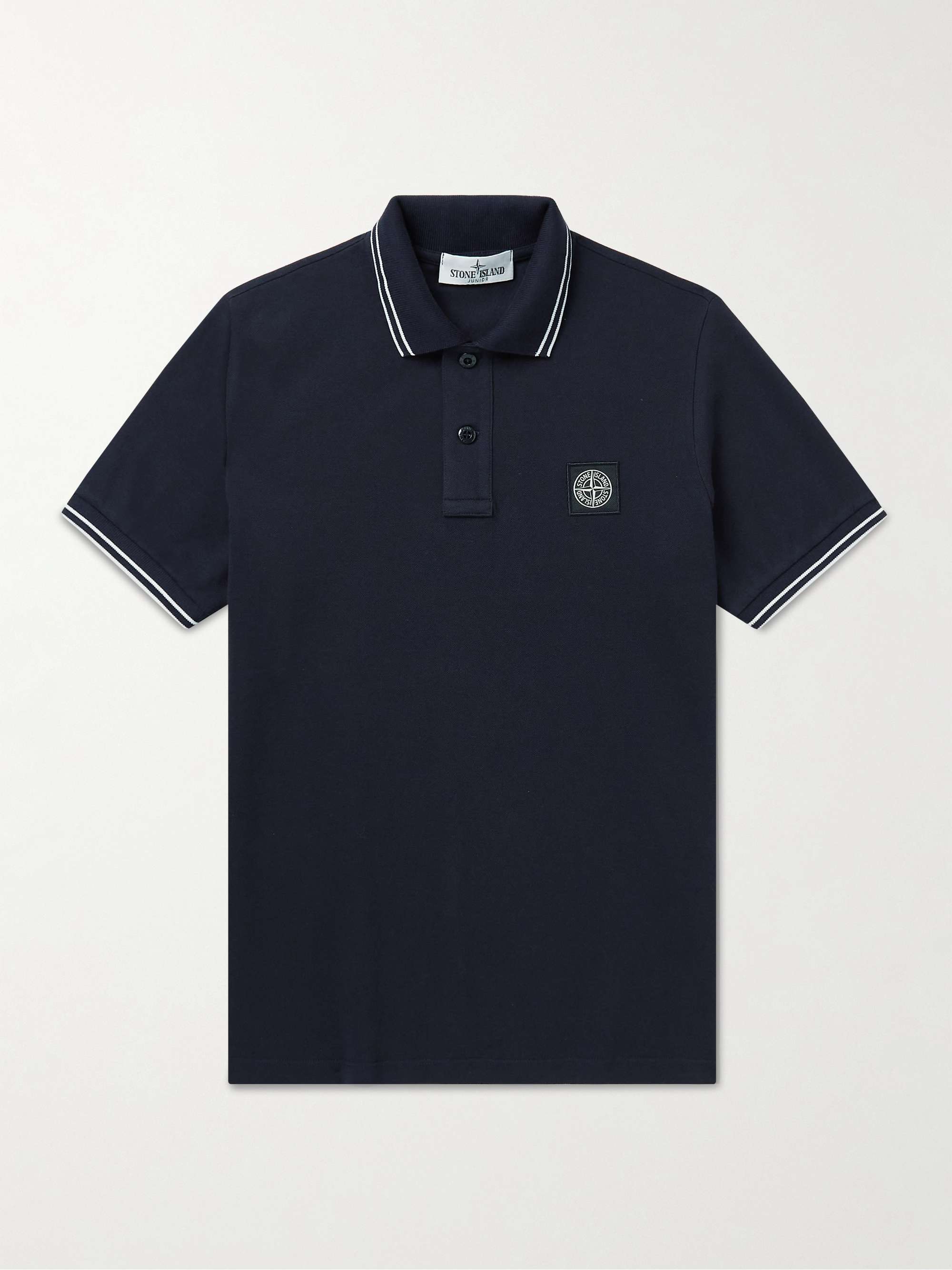 STONE ISLAND JUNIOR Age 14 Logo-Appliquéd Stretch-Cotton Piqué Polo ...