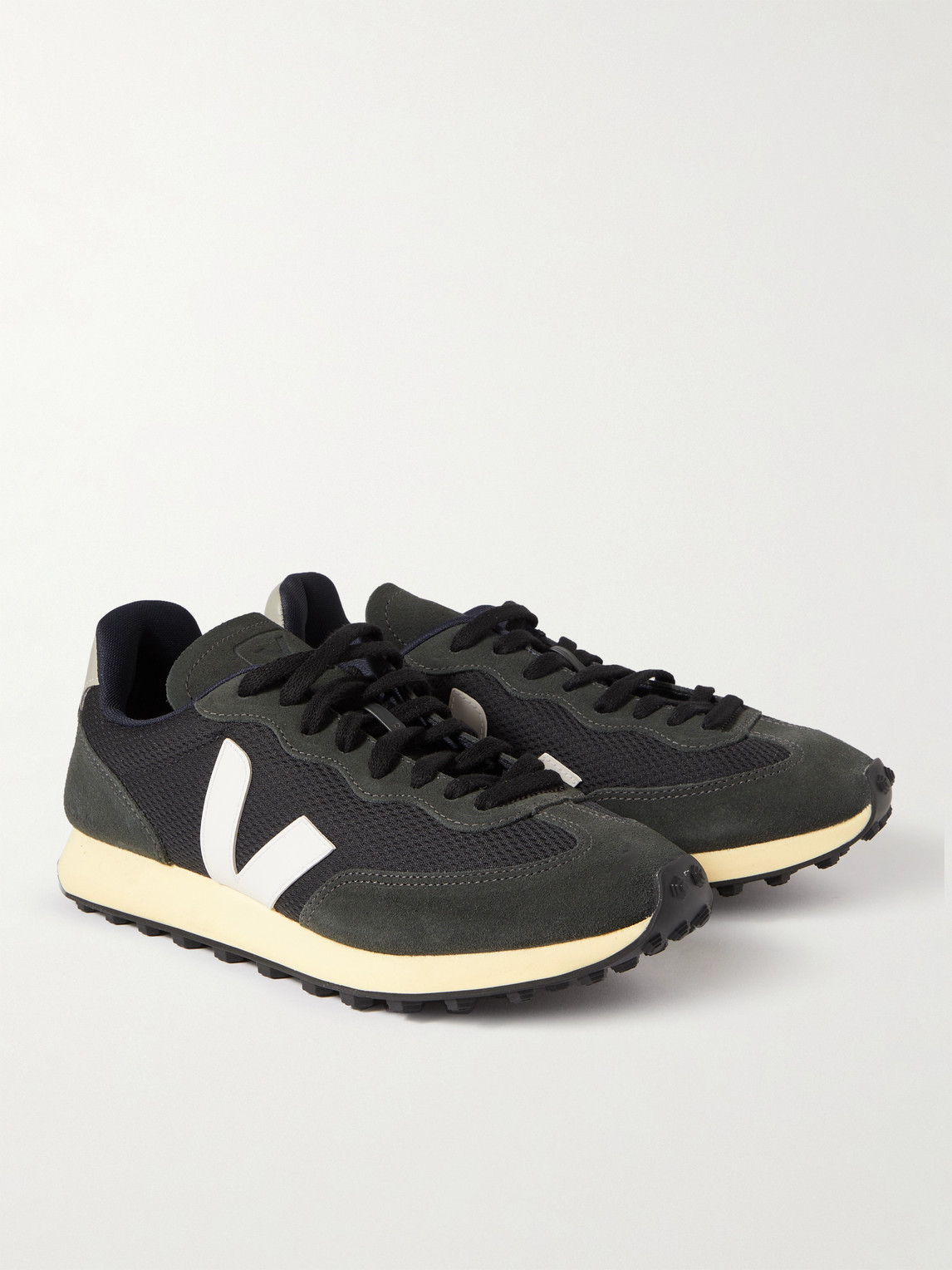 Shop Veja Rio Branco Leather-trimmed Alveomesh And Suede Sneakers In Gray
