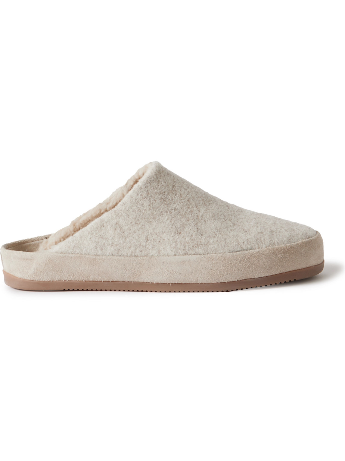 Suede-Trimmed Shearling-Lined Recycled-Wool Slippers