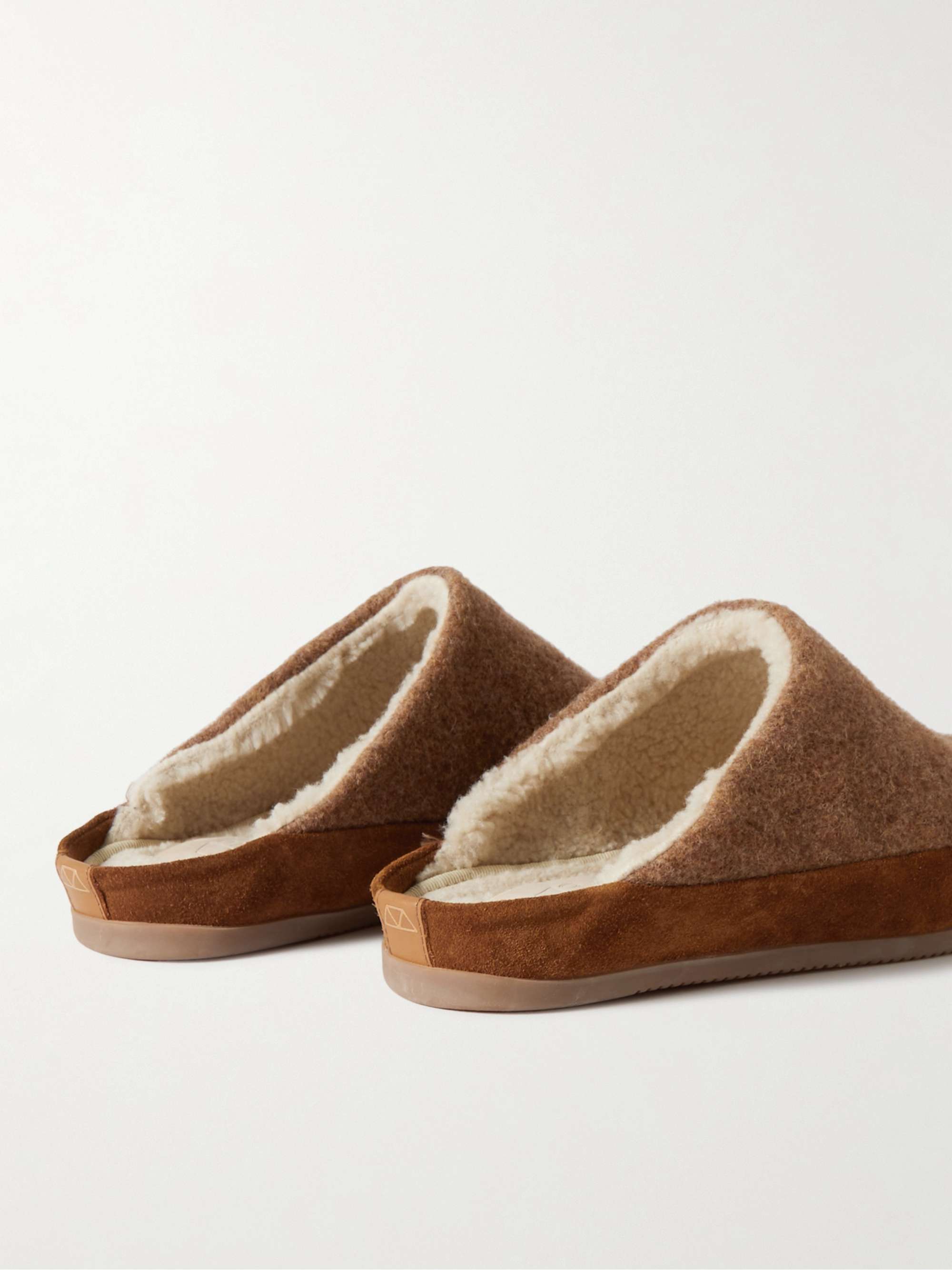 MULO Suede-Trimmed Shearling-Lined Recycled Wool Slippers