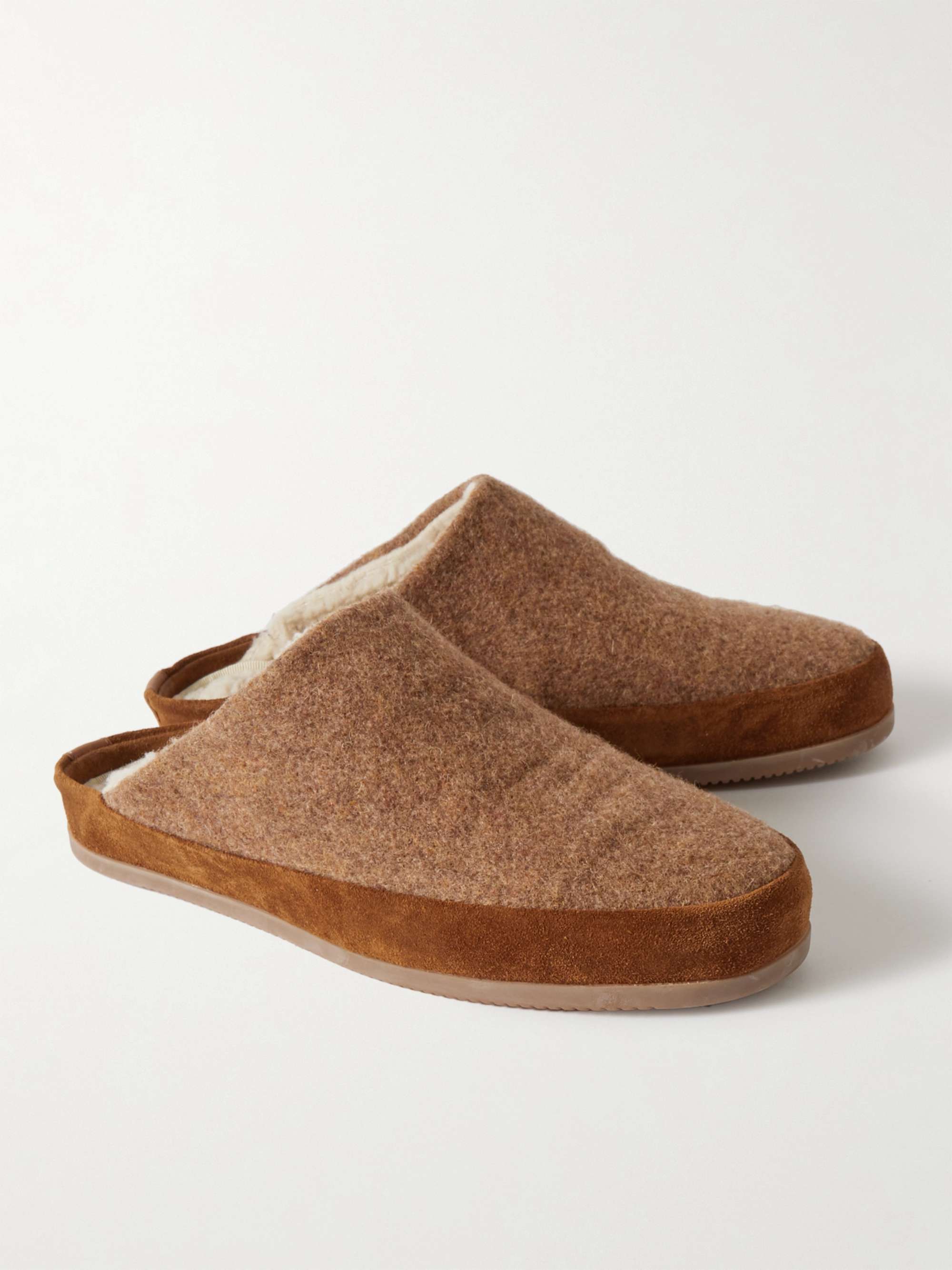 MULO Suede-Trimmed Shearling-Lined Recycled Wool Slippers