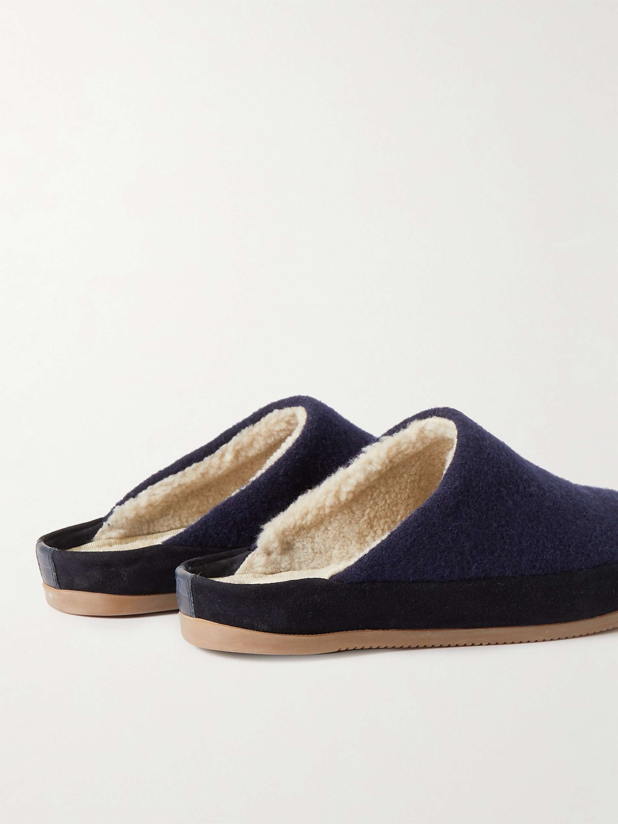 MULO Suede-Trimmed Shearling-Lined Recycled Wool Slippers