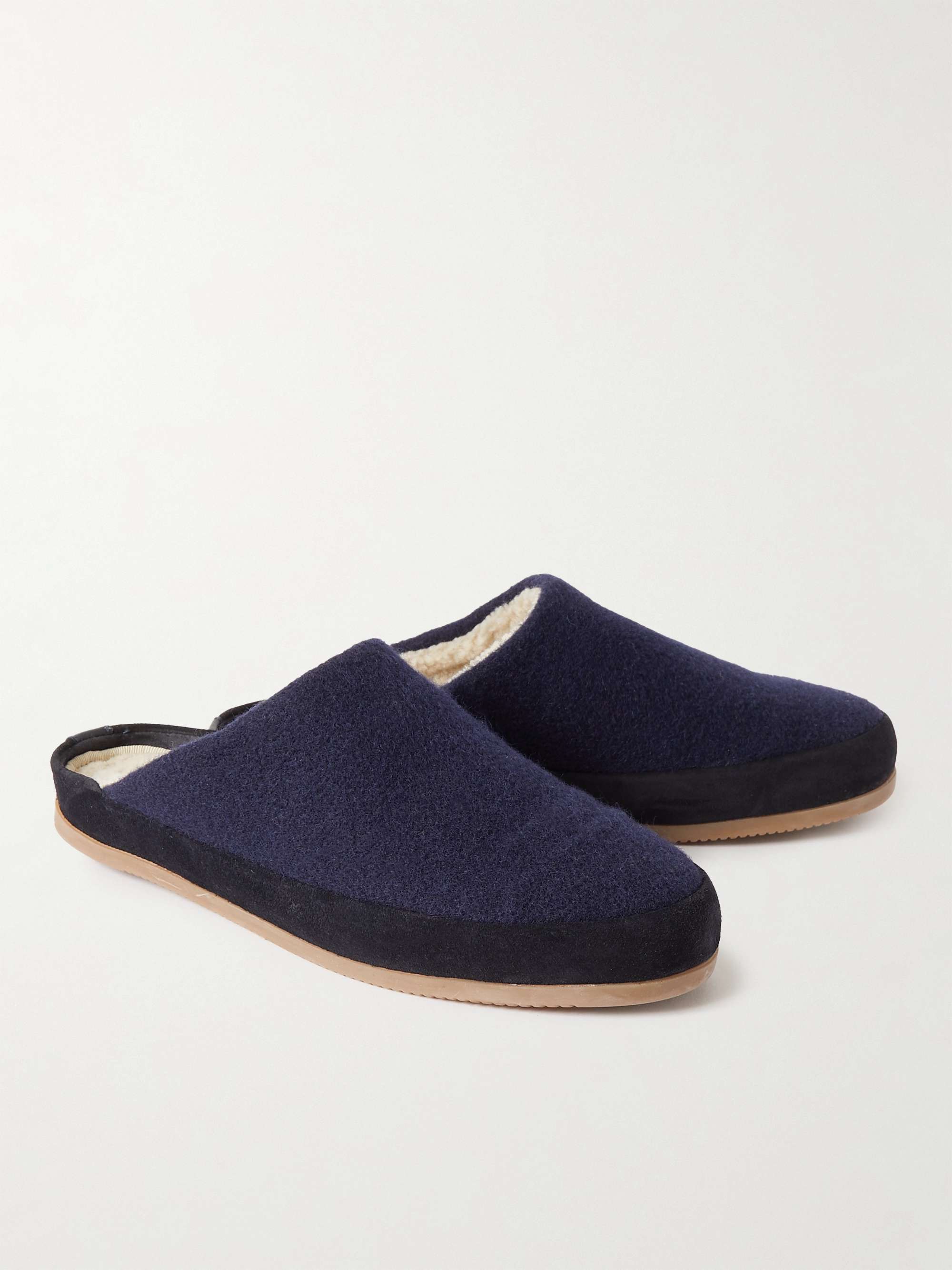 MULO Suede-Trimmed Shearling-Lined Recycled Wool Slippers
