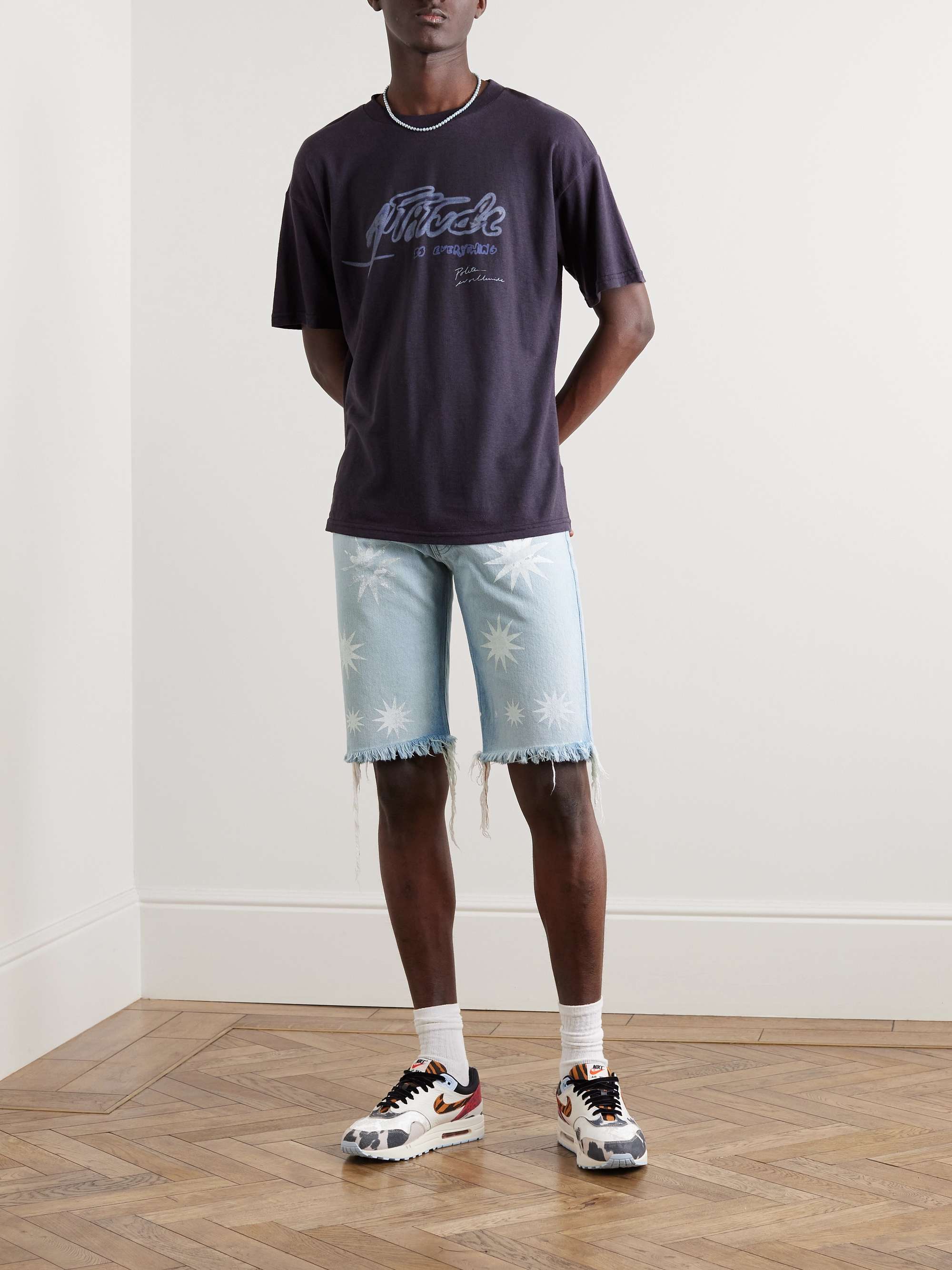 POLITE WORLDWIDE Slim-Fit Frayed Printed Denim Shorts for Men | MR PORTER