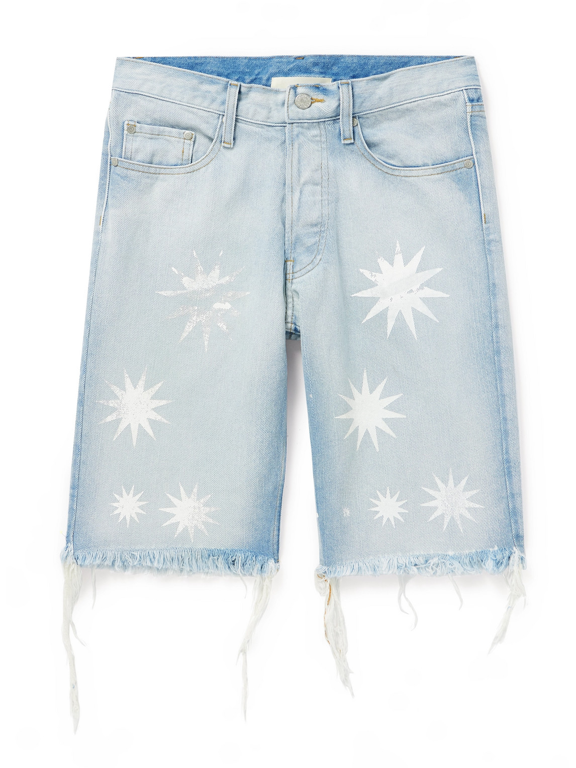 Slim-Fit Frayed Printed Denim Shorts