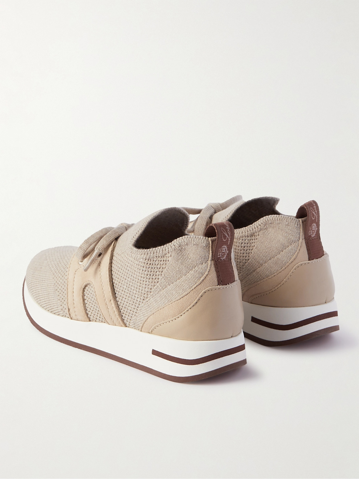 Shop Loro Piana Walk Leather- And Suede-panelled Mesh Sneakers In Neutrals