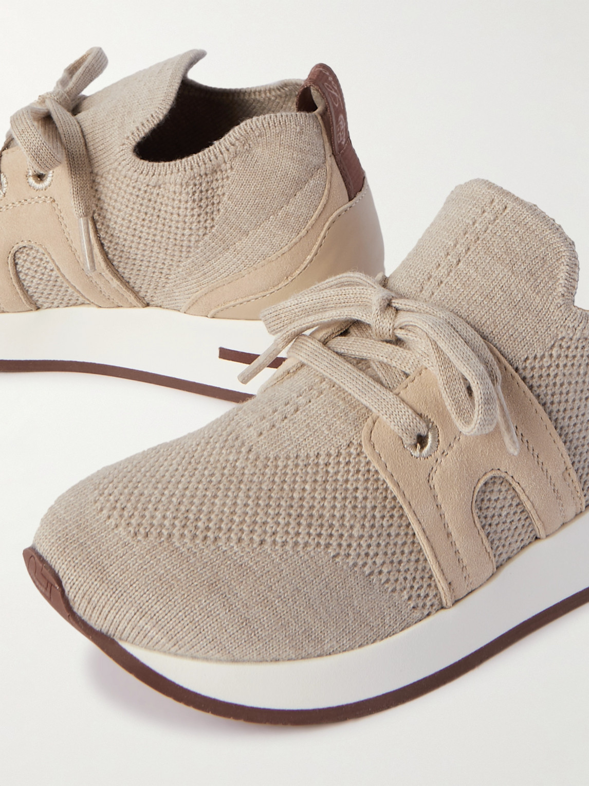 Shop Loro Piana Walk Leather- And Suede-panelled Mesh Sneakers In Neutrals