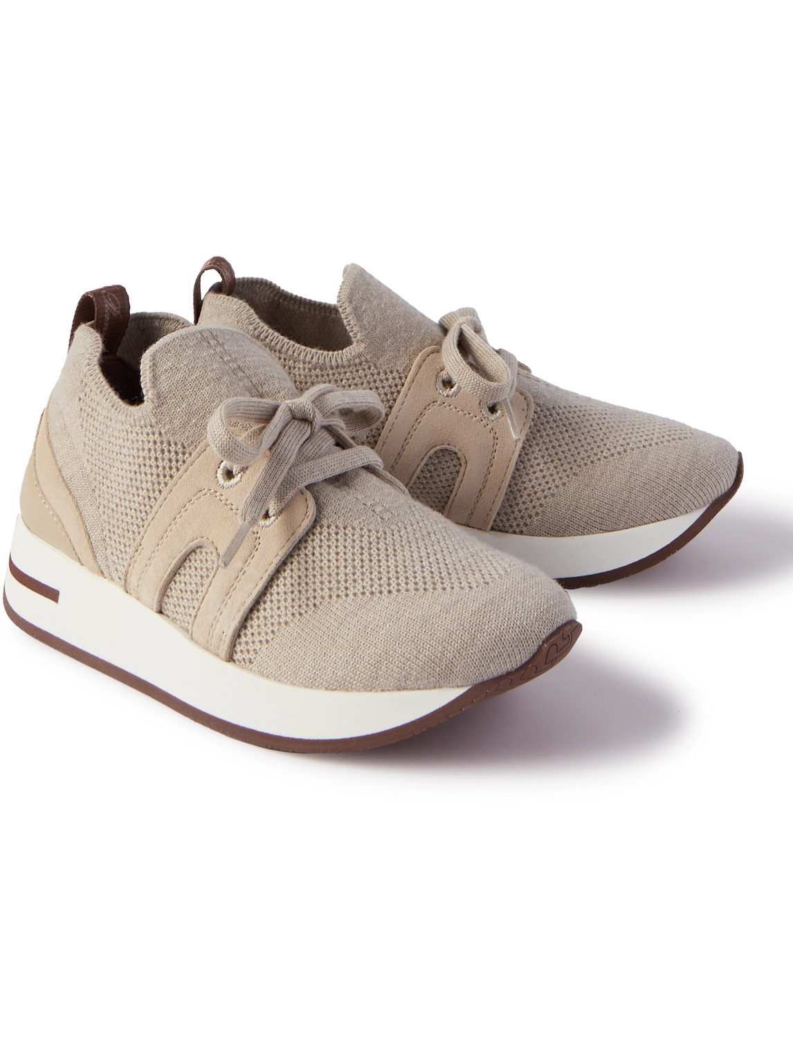 Loro Piana Walk Leather- And Suede-panelled Mesh Trainers In Neutrals