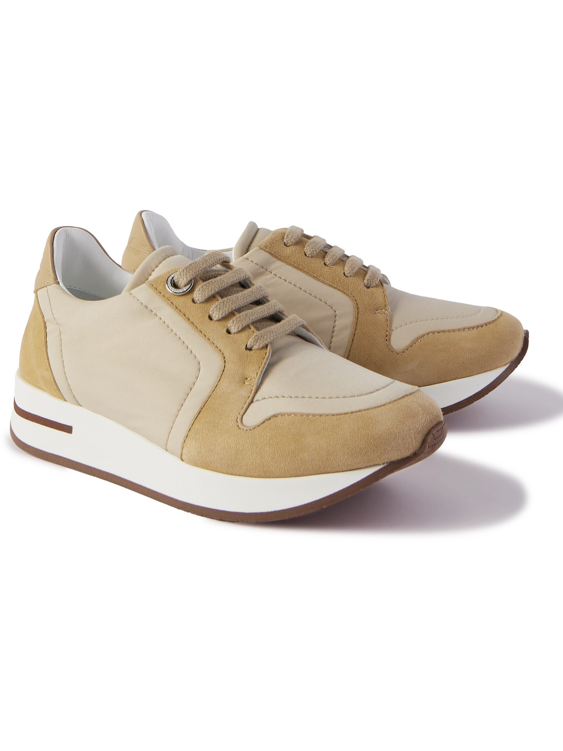 Loro Piana Walk Leather- And Suede-panelled Mesh Sneakers In Brown