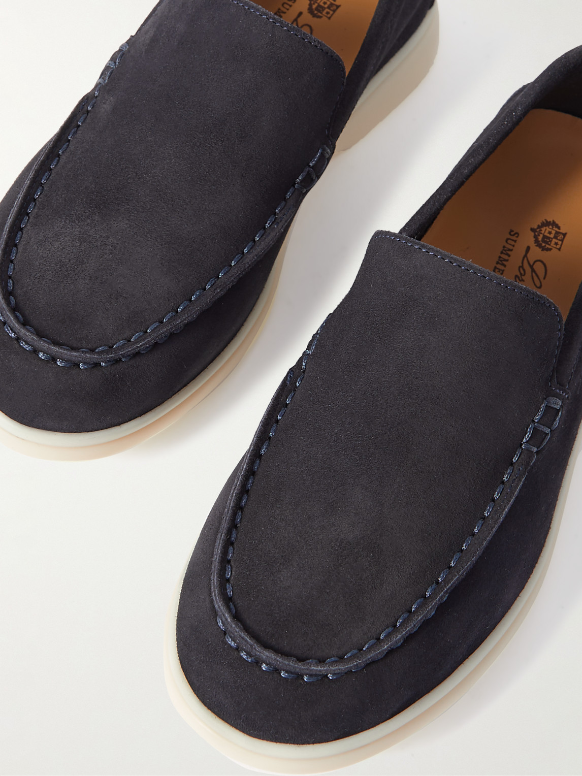 Shop Loro Piana Summer Walk Suede Loafers In Blue