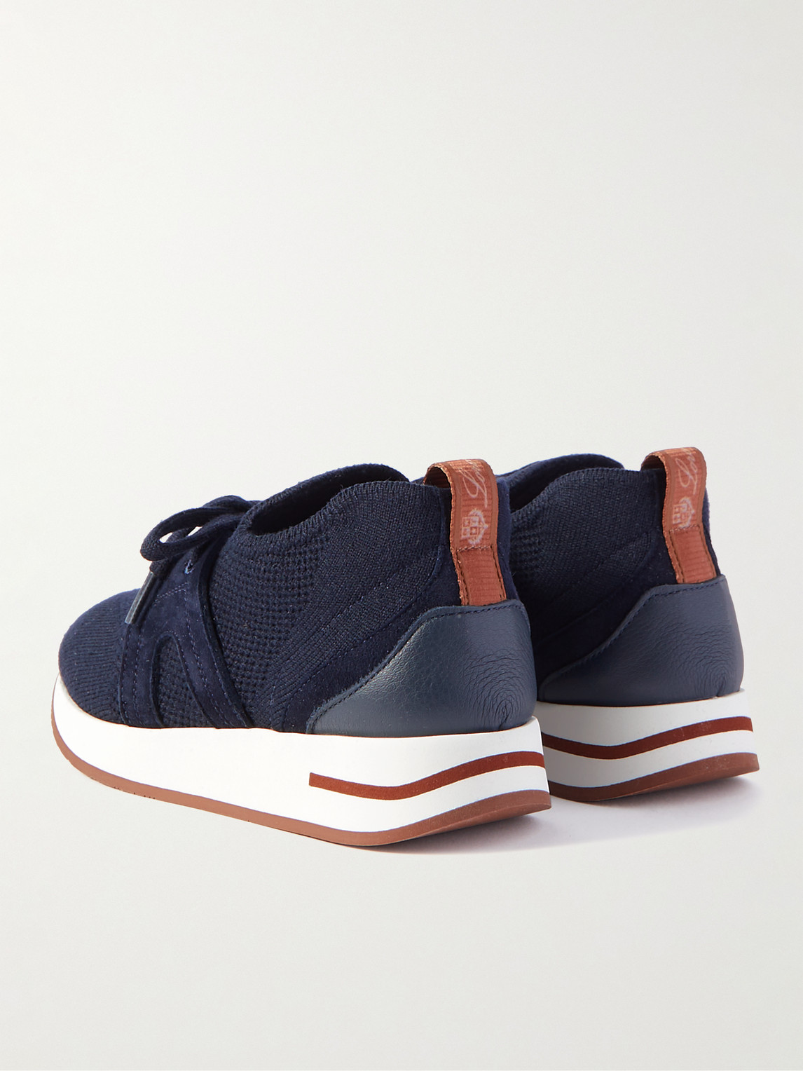 Shop Loro Piana Walk Leather- And Suede-panelled Mesh Sneakers In Blue