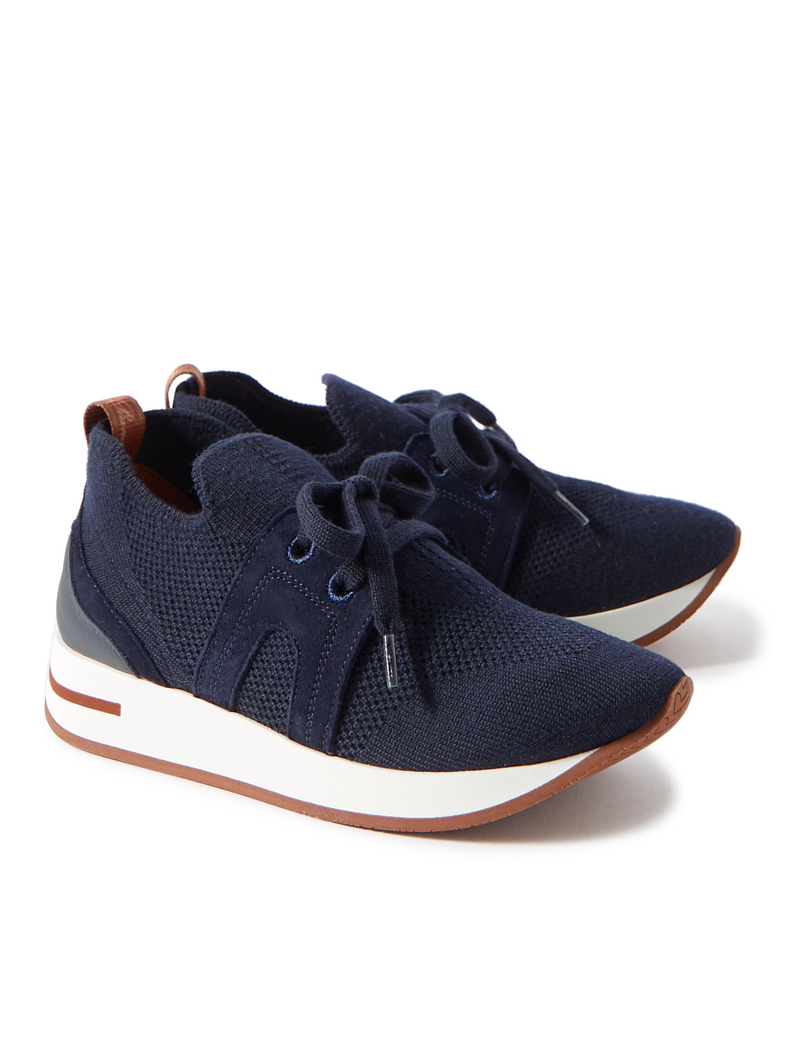 Loro Piana Walk Leather- And Suede-panelled Mesh Sneakers In Blue