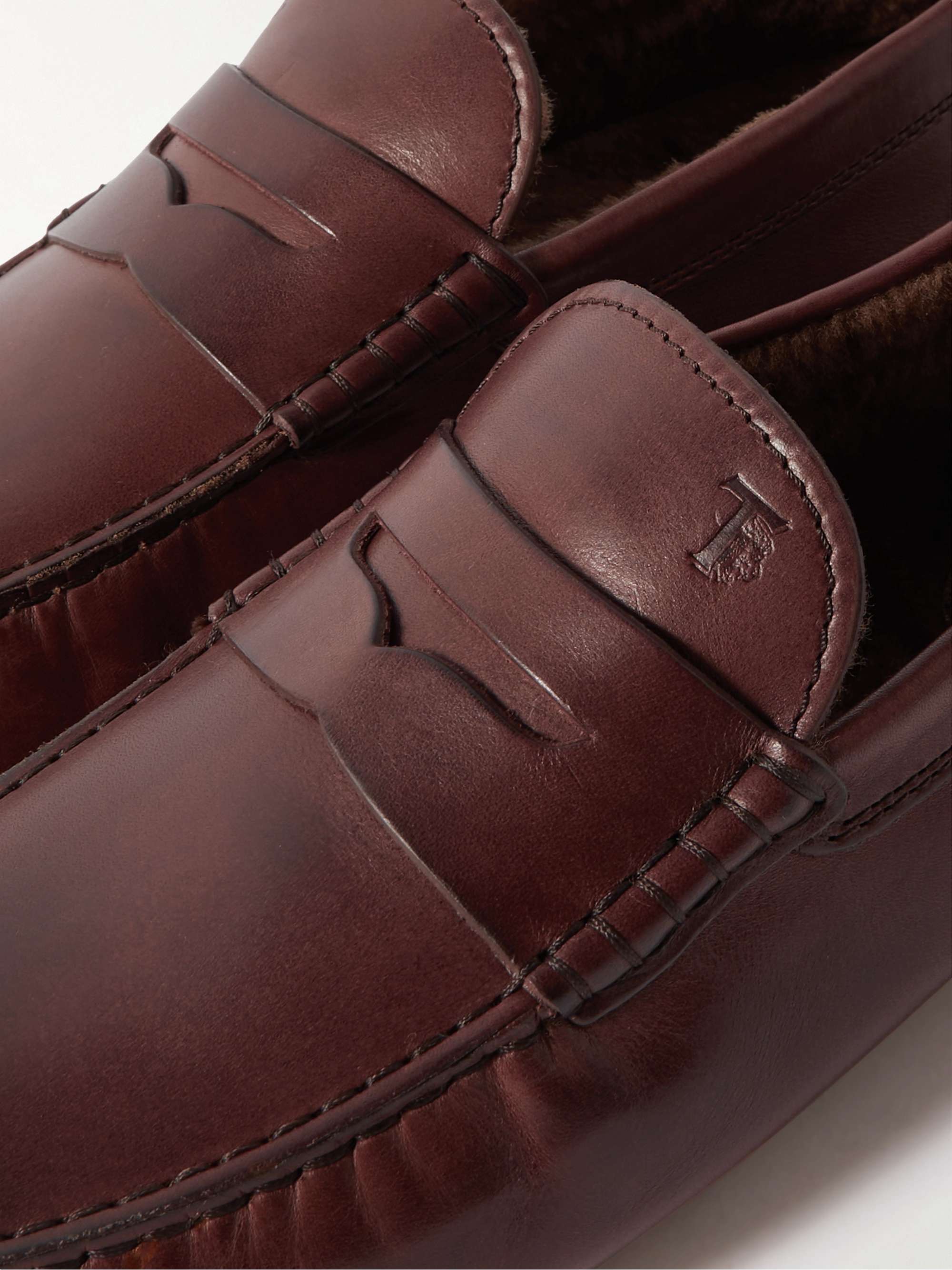 TOD'S Gommino Shearling-Lined Leather Driving Shoes