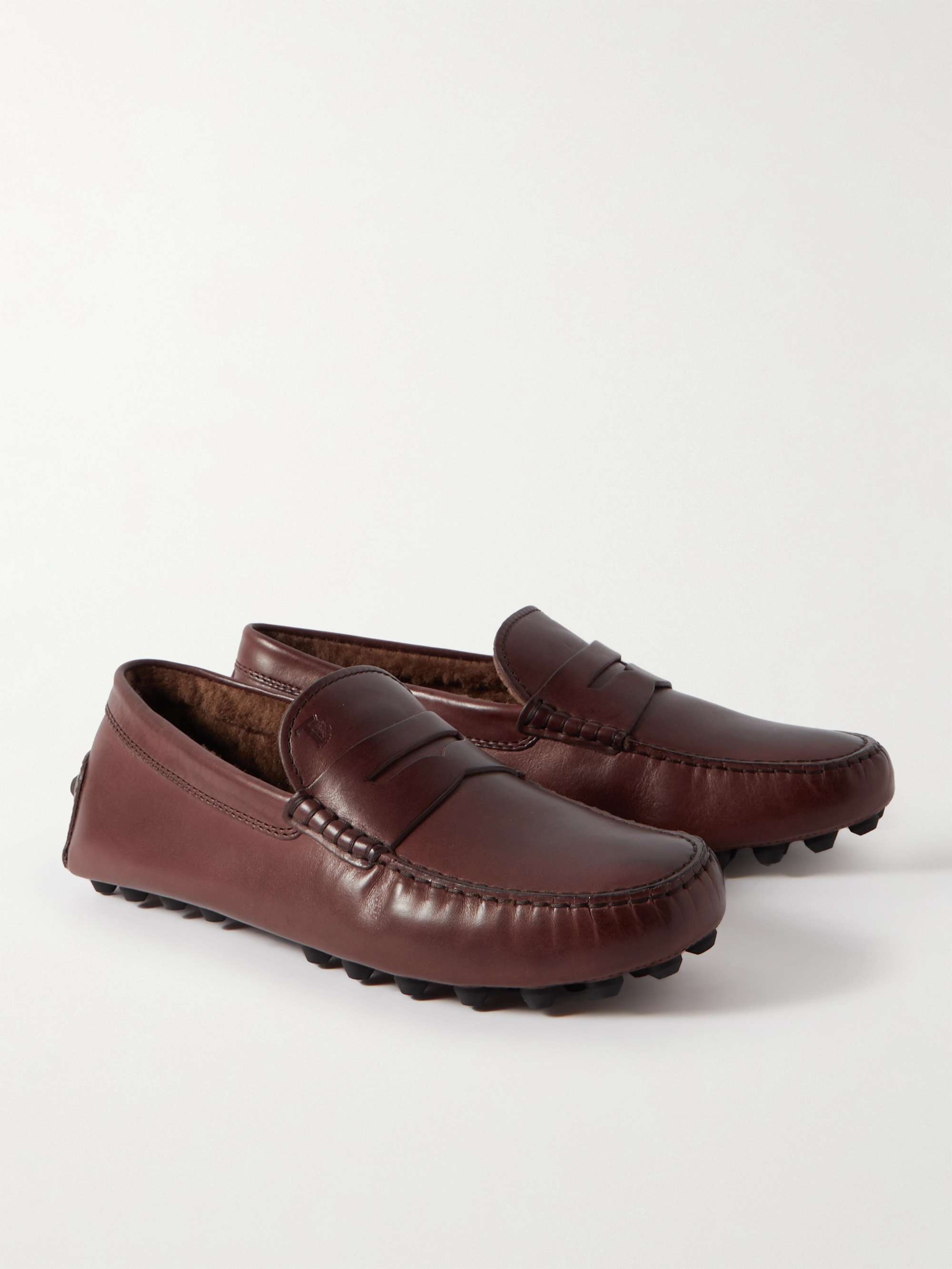 TOD'S Gommino Shearling-Lined Leather Driving Shoes