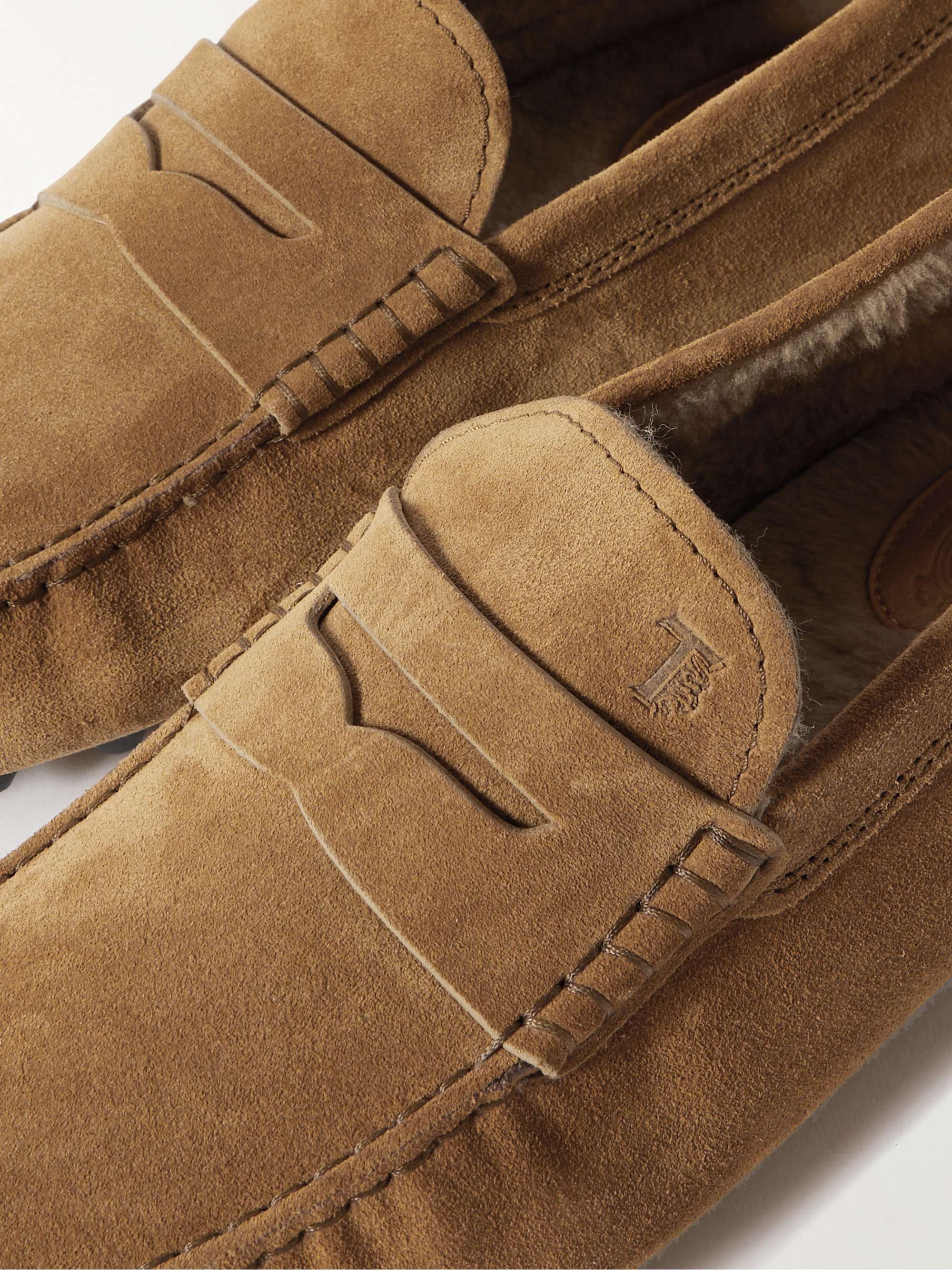 TOD'S Gommino Shearling-Trimmed Suede Driving Shoes