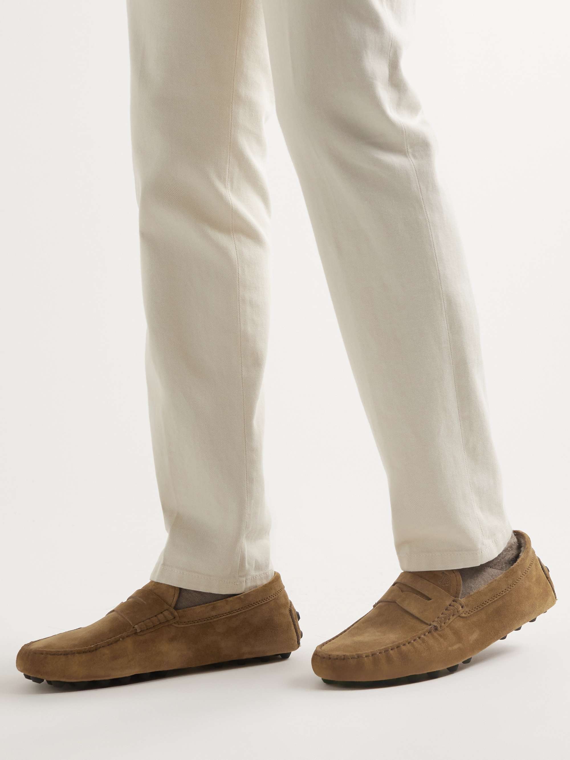 TOD'S Gommino Shearling-Trimmed Suede Driving Shoes