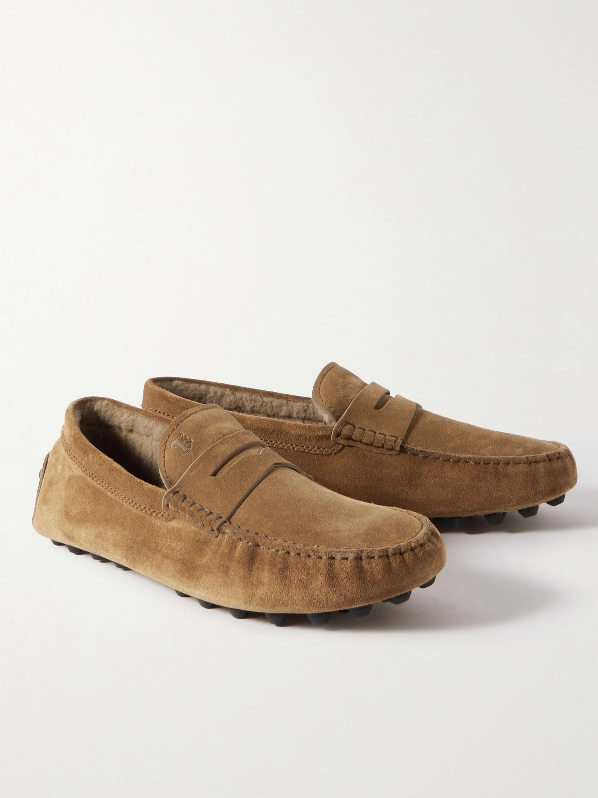 TOD'S Gommino Shearling-Trimmed Suede Driving Shoes