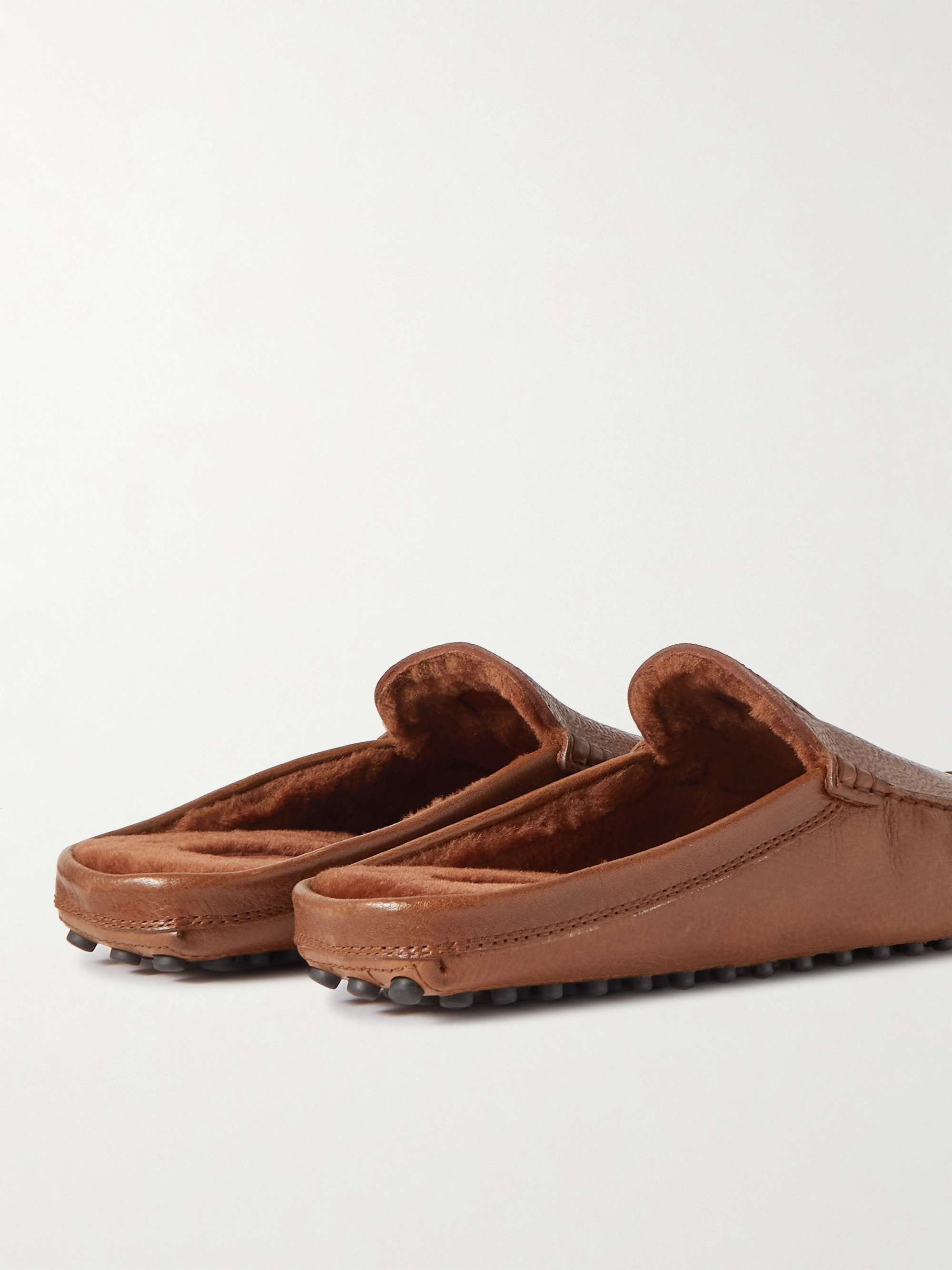 TOD'S Shearling-Lined Full-Grain Leather Slippers