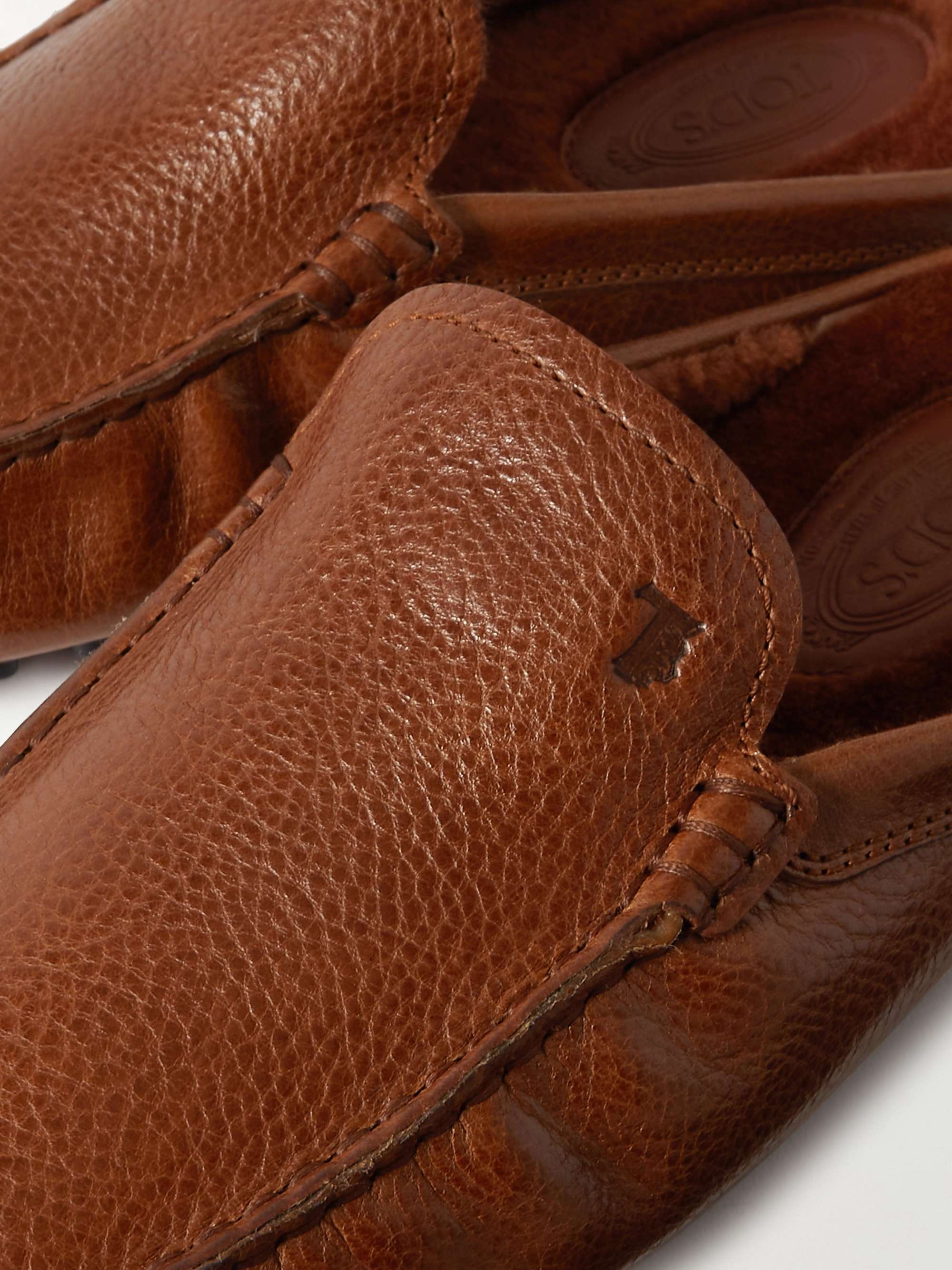 TOD'S Shearling-Lined Full-Grain Leather Slippers
