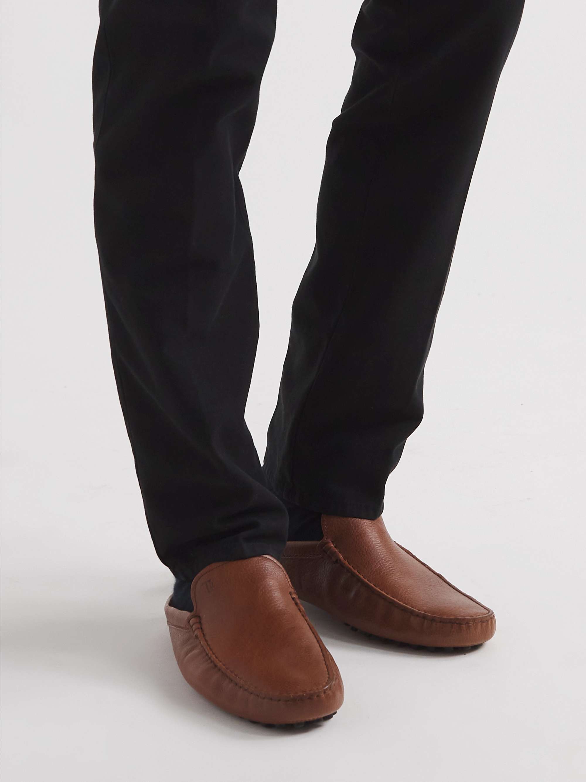 TOD'S Shearling-Lined Full-Grain Leather Slippers